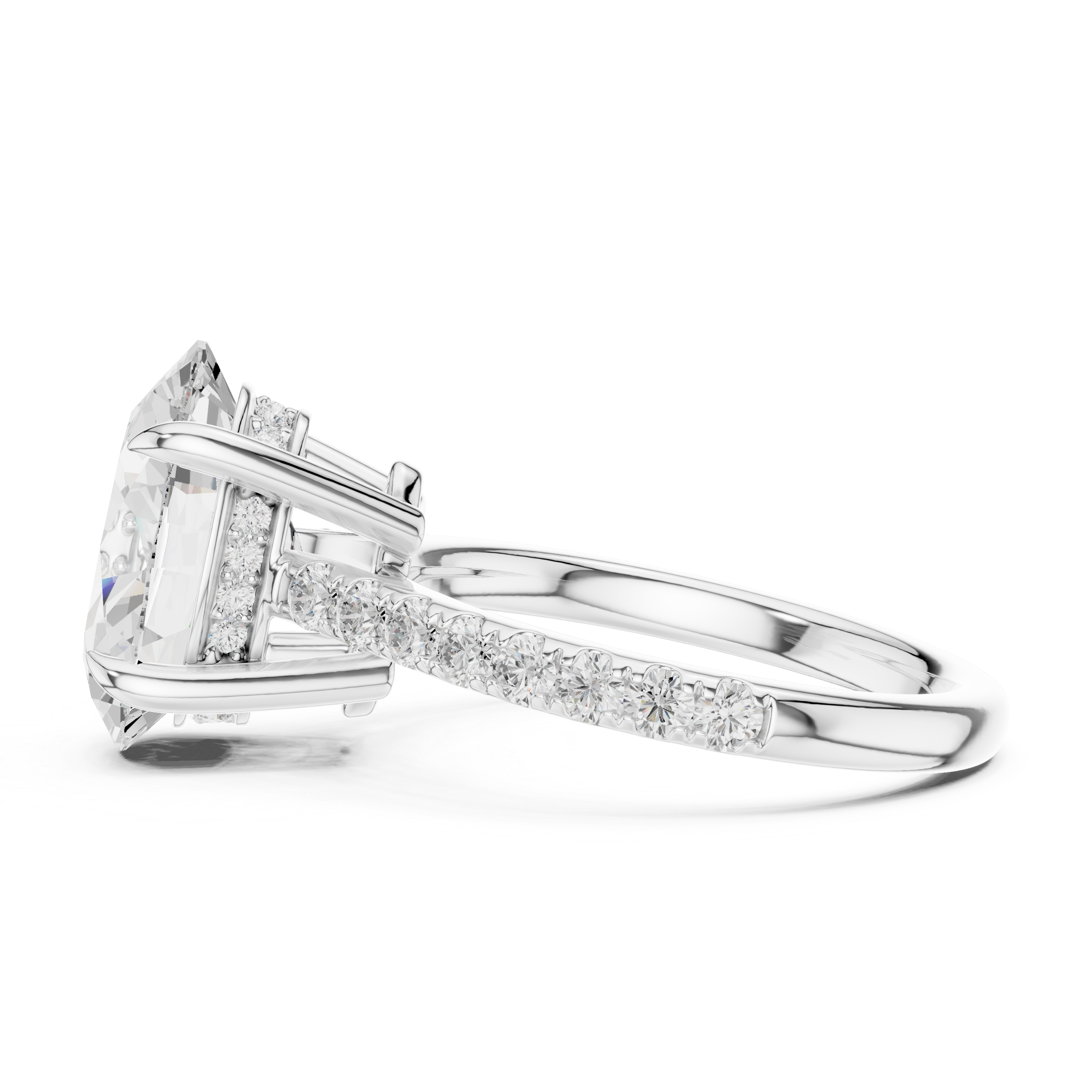 Pave Set Oval Cut Diamond Hidden Halo Ring