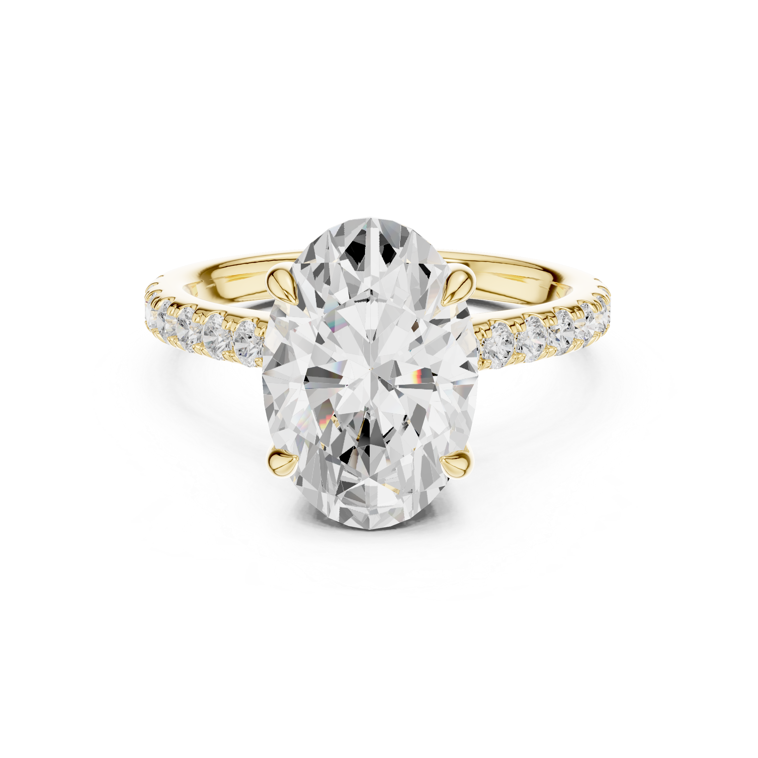 Pave Set Oval Cut Diamond Hidden Halo Ring