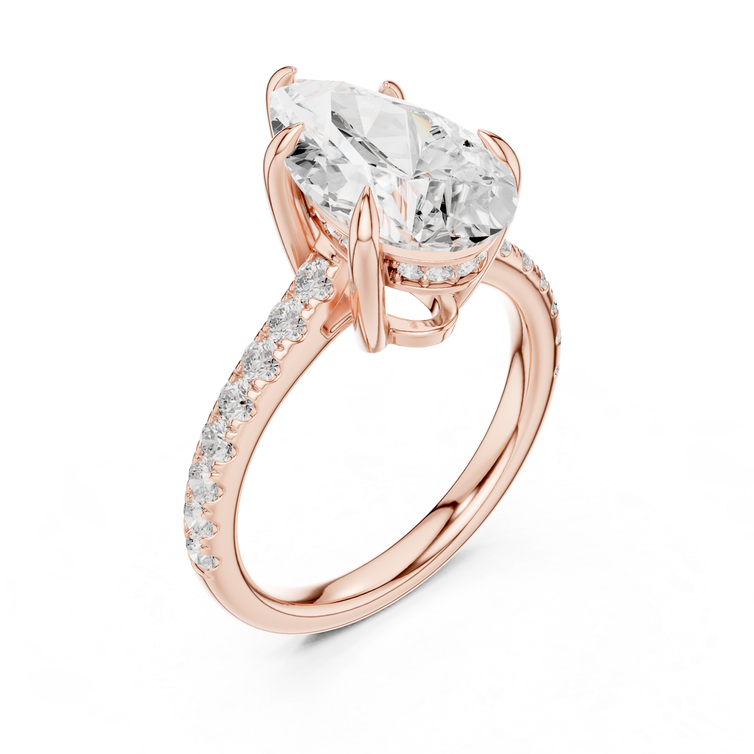 Pave Set Pear Cut Diamond Hidden Halo Ring