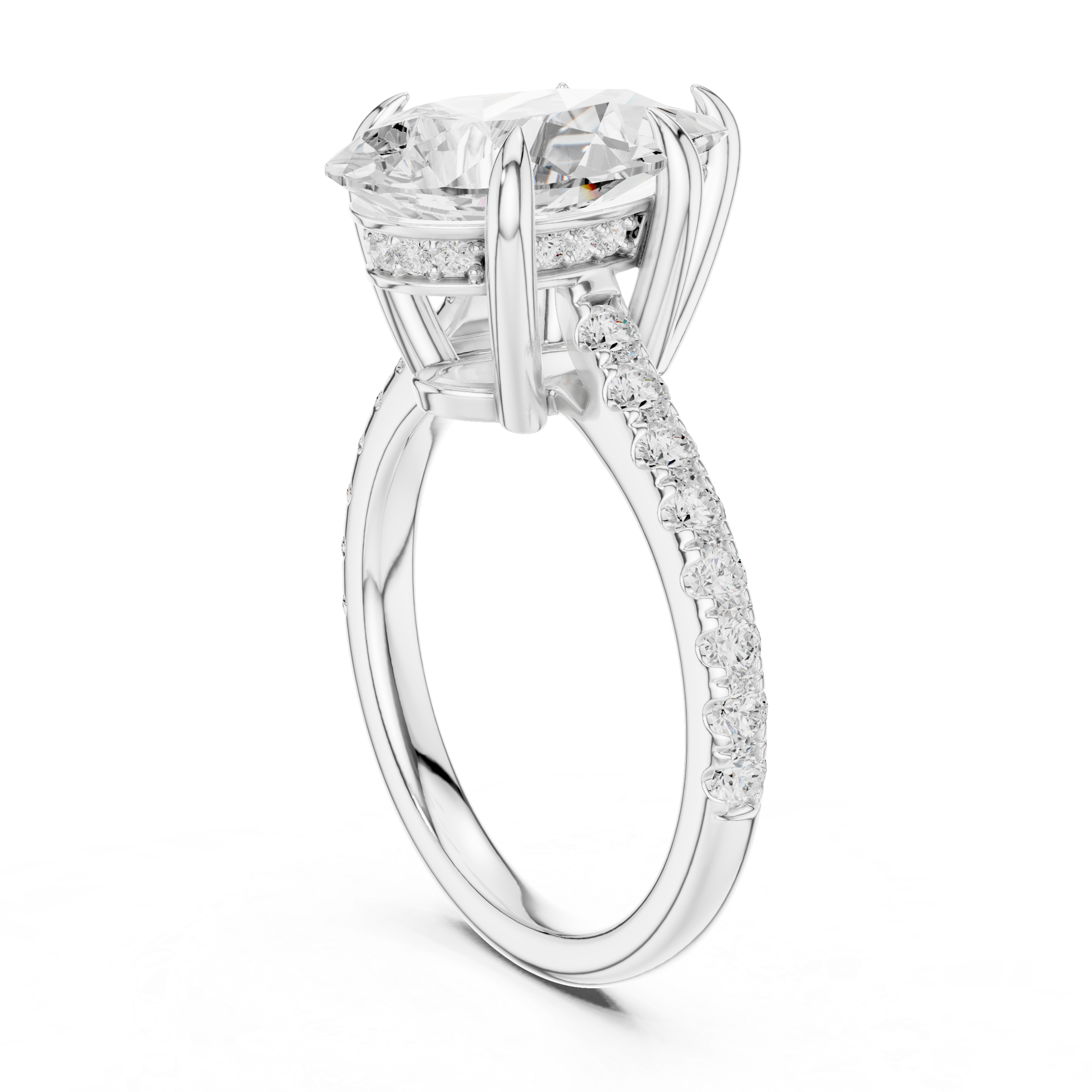 Pave Set Pear Cut Diamond Hidden Halo Ring