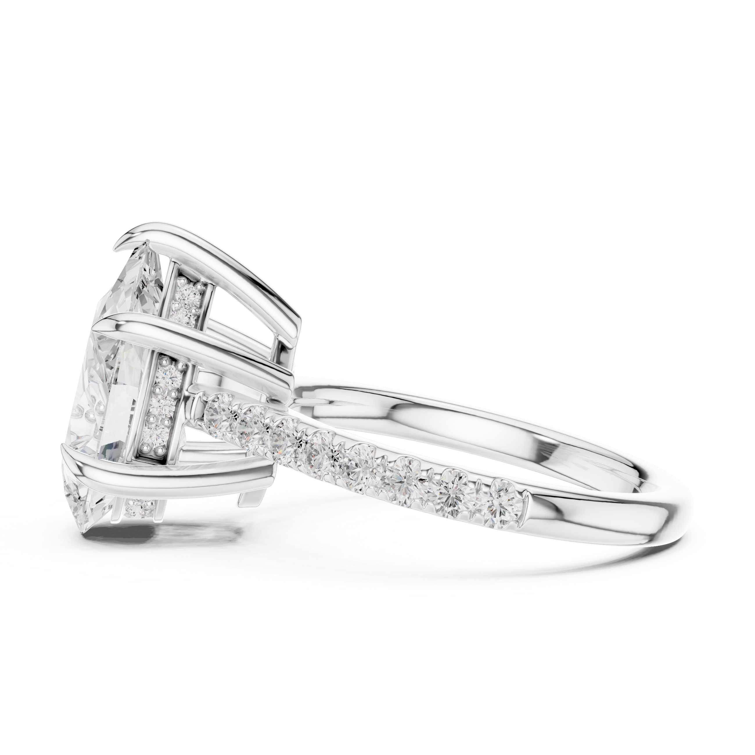 Pave Set Pear Cut Diamond Hidden Halo Ring