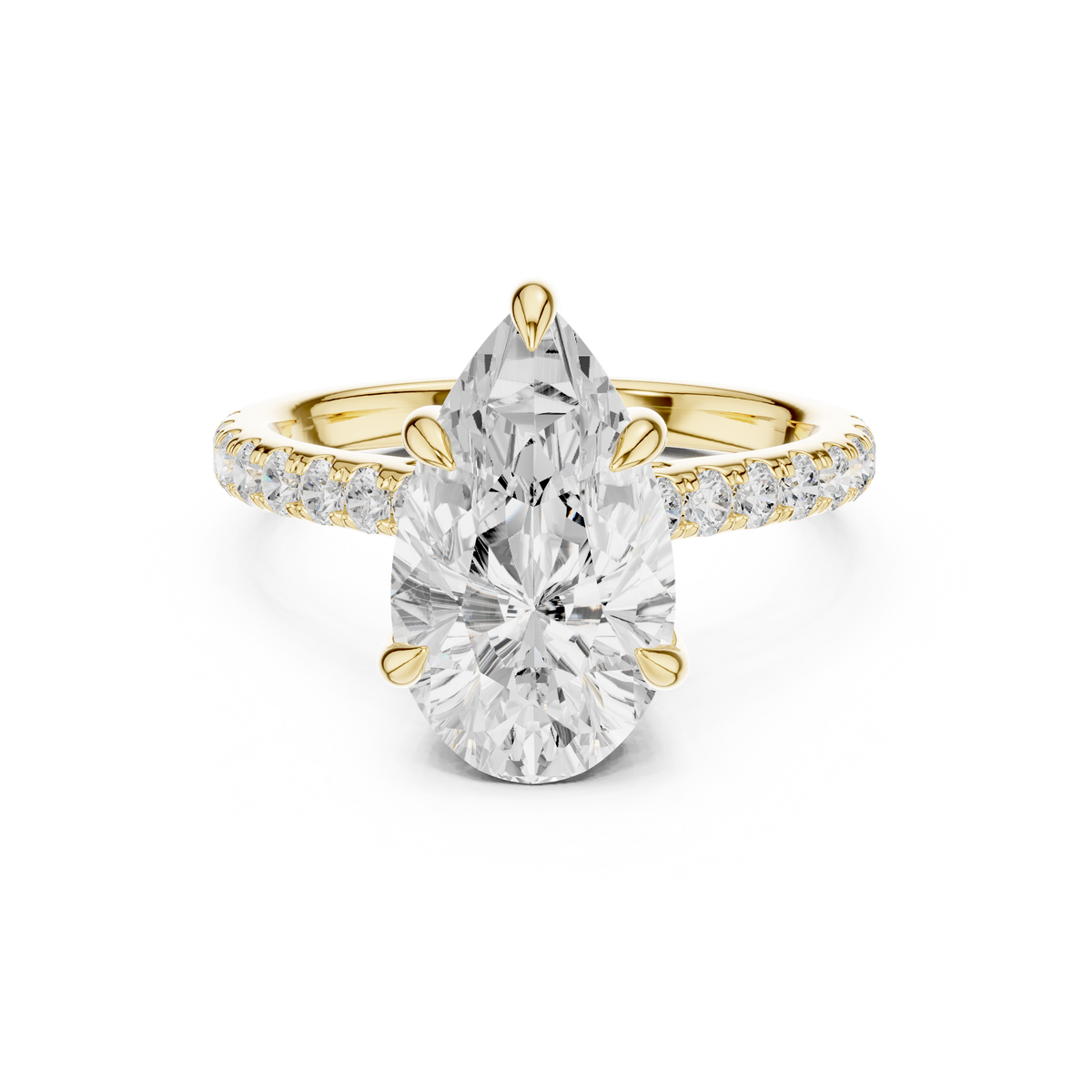 Pave Set Pear Cut Diamond Hidden Halo Ring