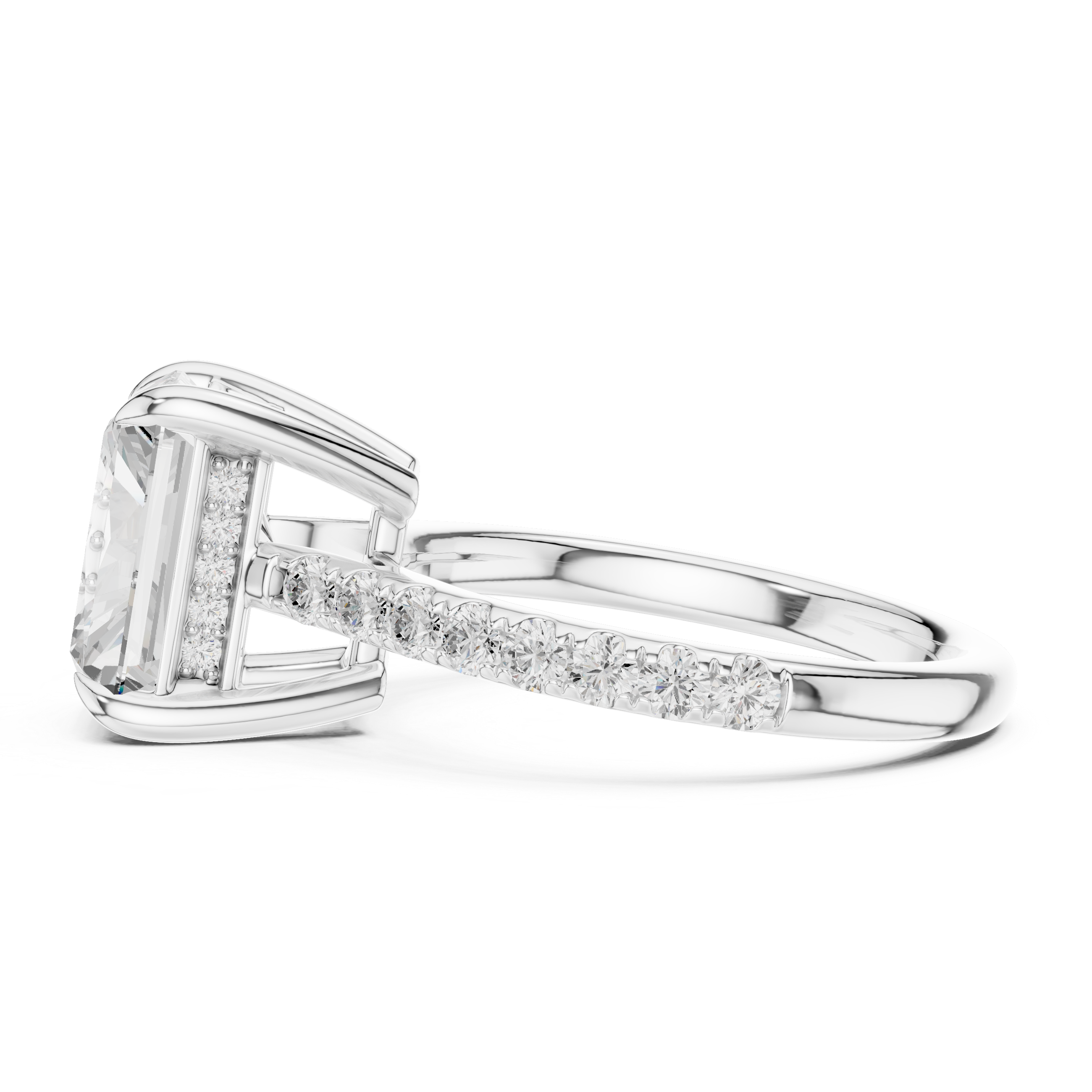 Pave Set Radiant Cut Diamond Hidden Halo Ring