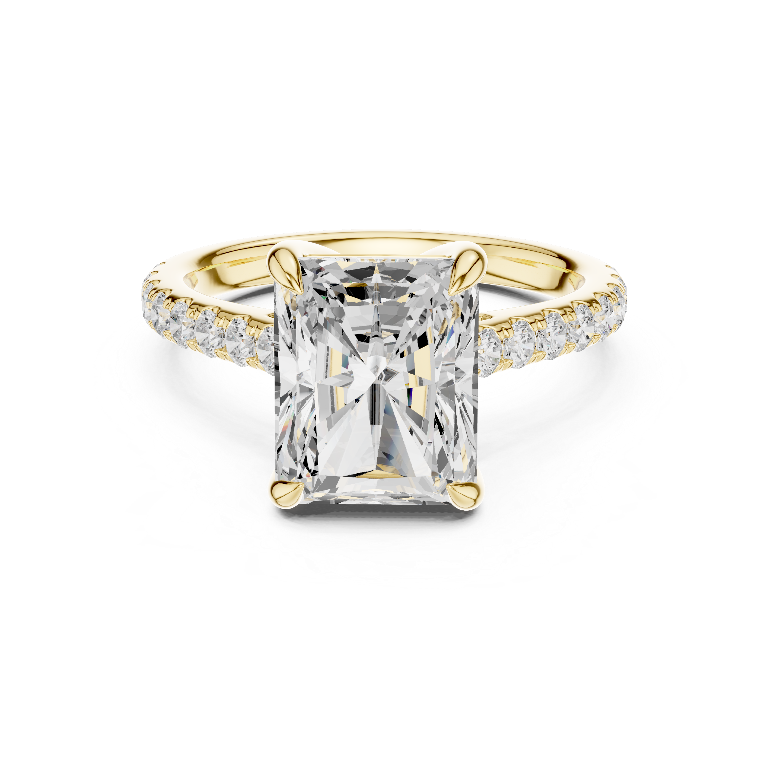 Pave Set Radiant Cut Diamond Hidden Halo Ring