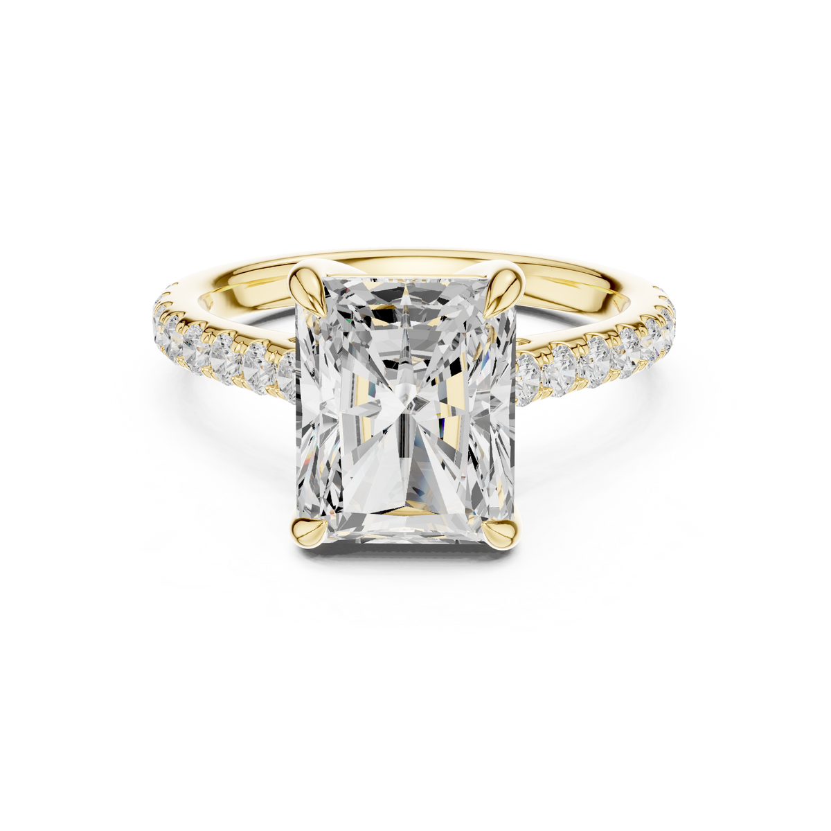 Pave Set Radiant Cut Diamond Hidden Halo Ring