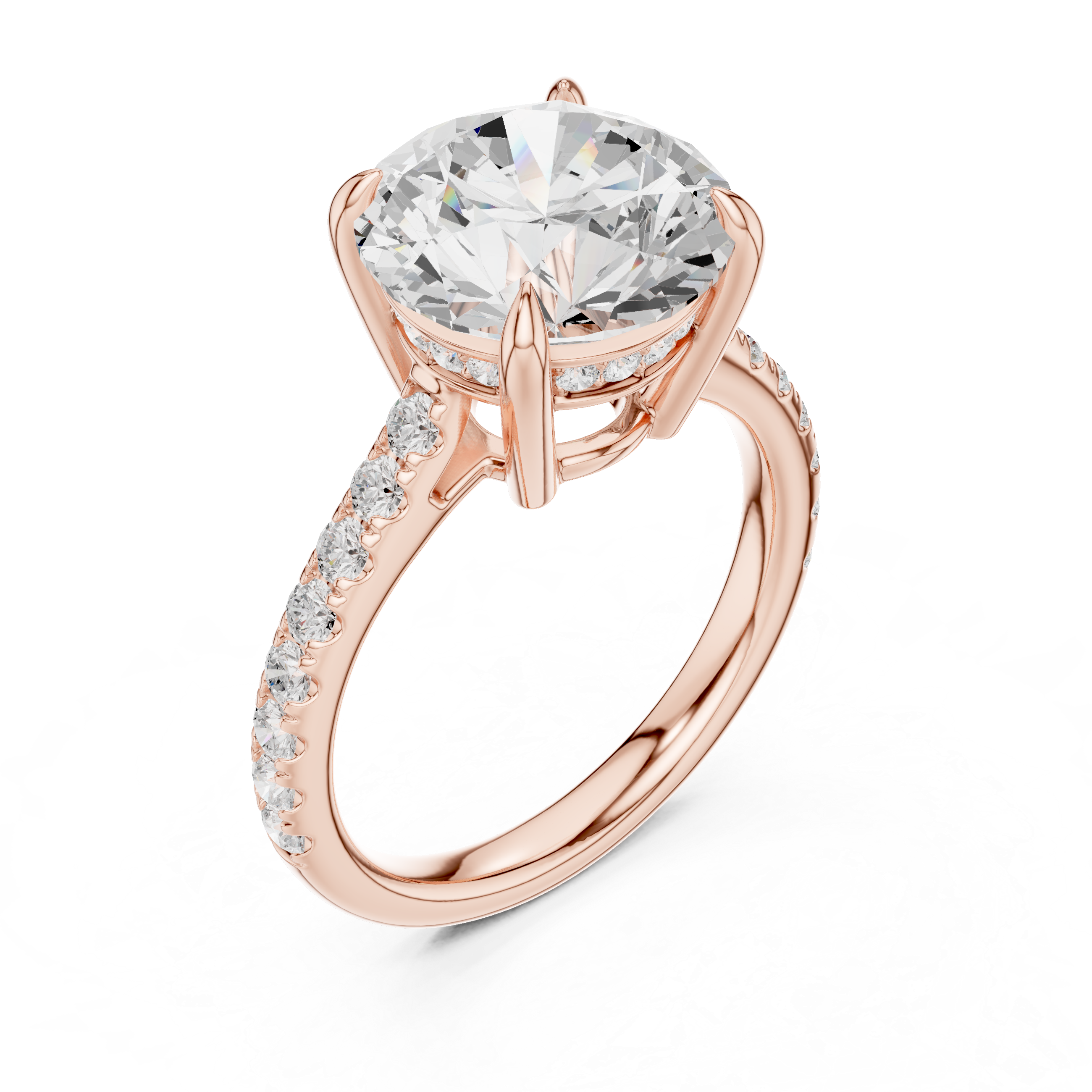 Pave Set Round Cut Diamond Hidden Halo Ring