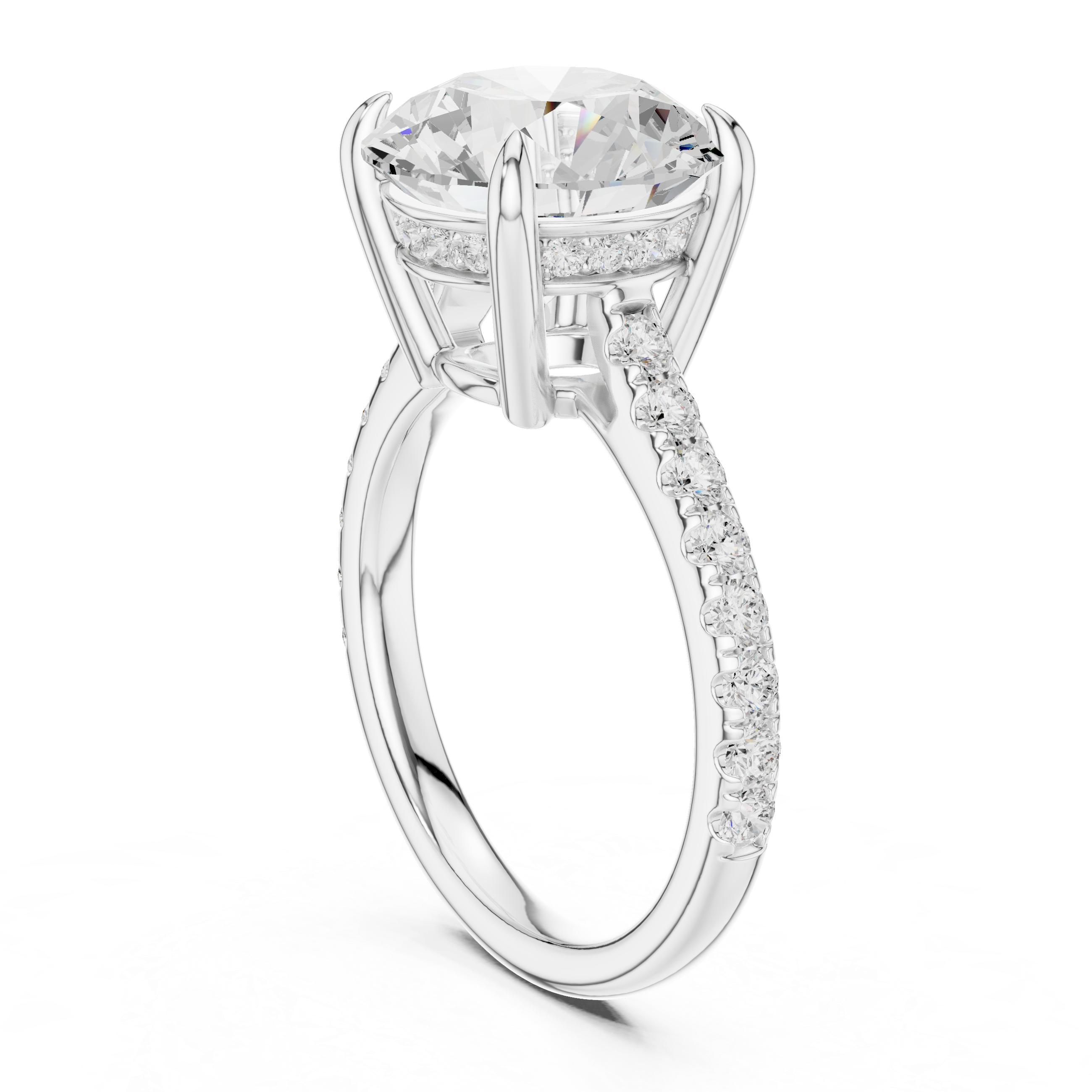 Pave Set Round Cut Diamond Hidden Halo Ring