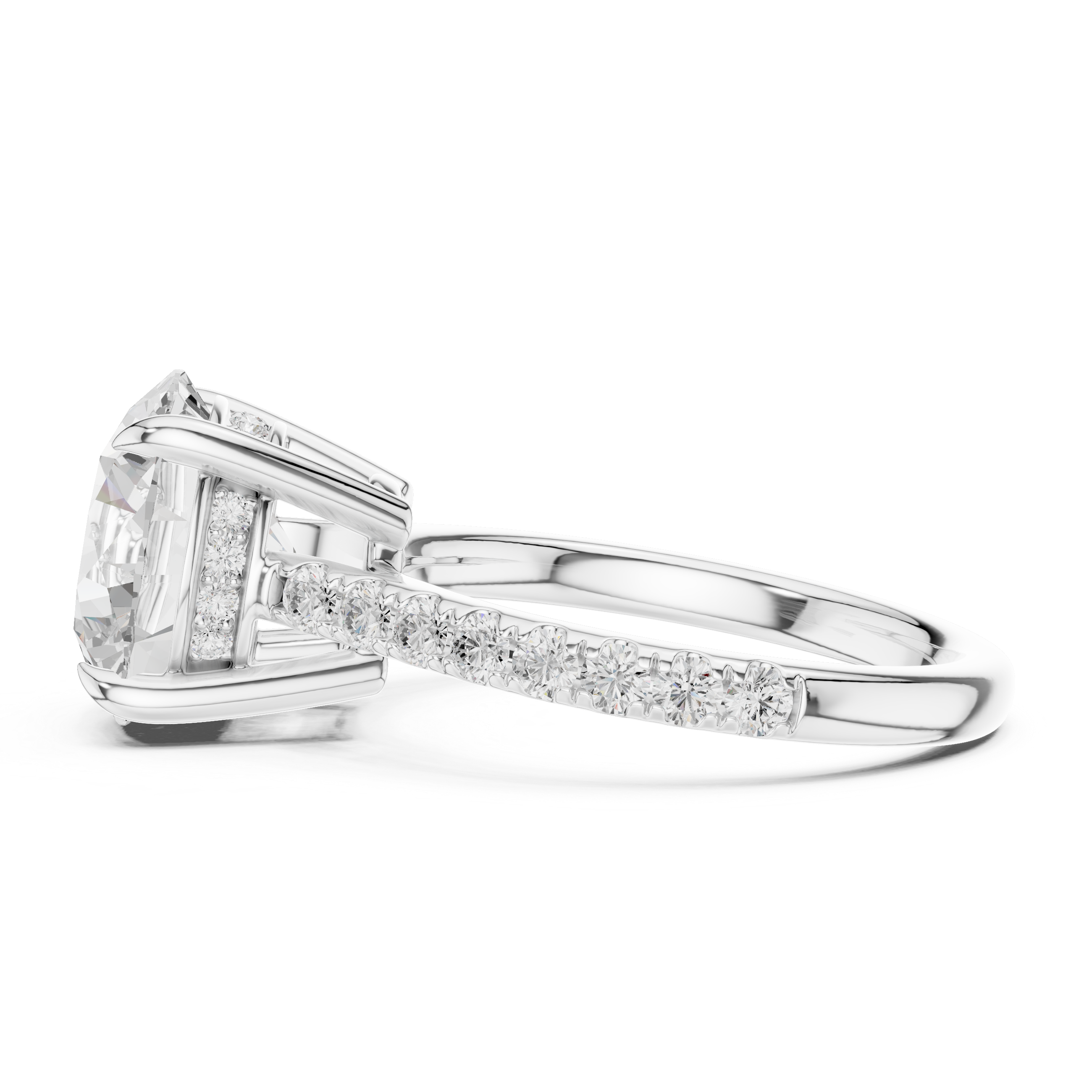Pave Set Round Cut Diamond Hidden Halo Ring