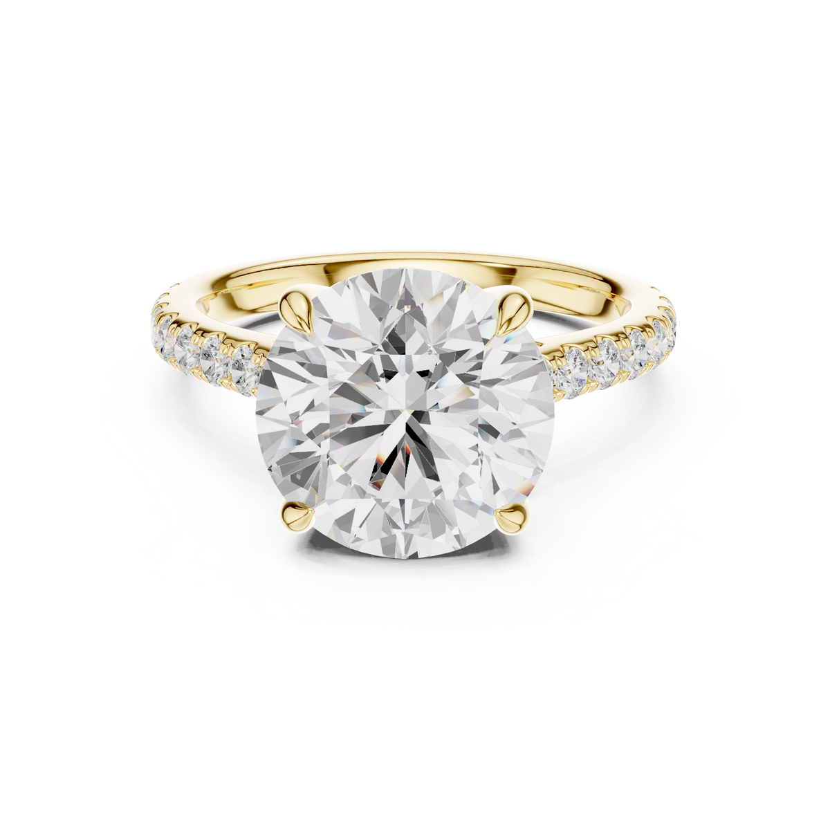 Pave Set Round Cut Diamond Hidden Halo Ring