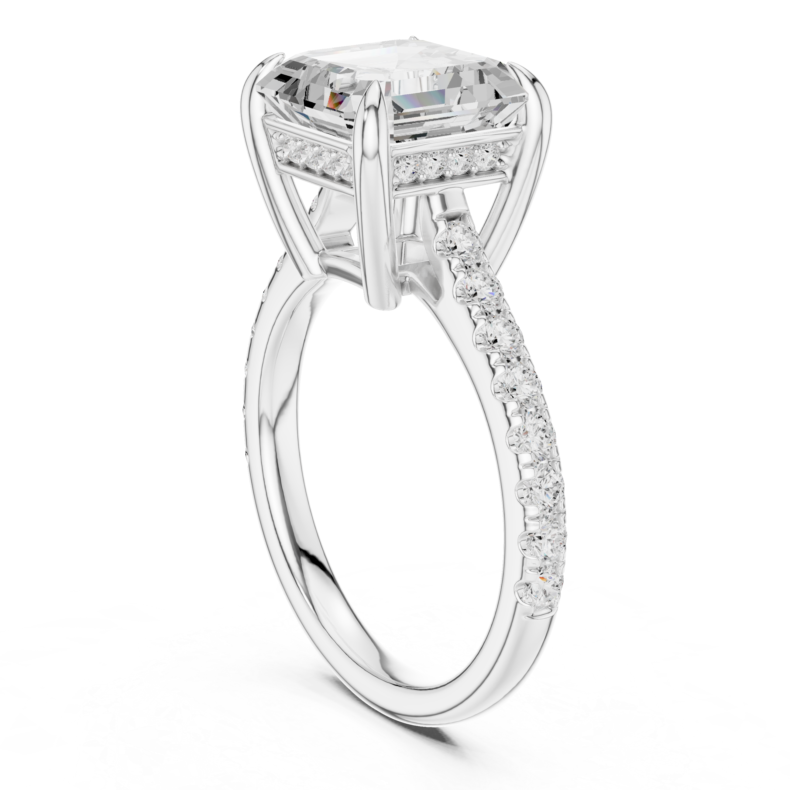 Pave Set Asscher Cut Diamond Hidden Halo Ring