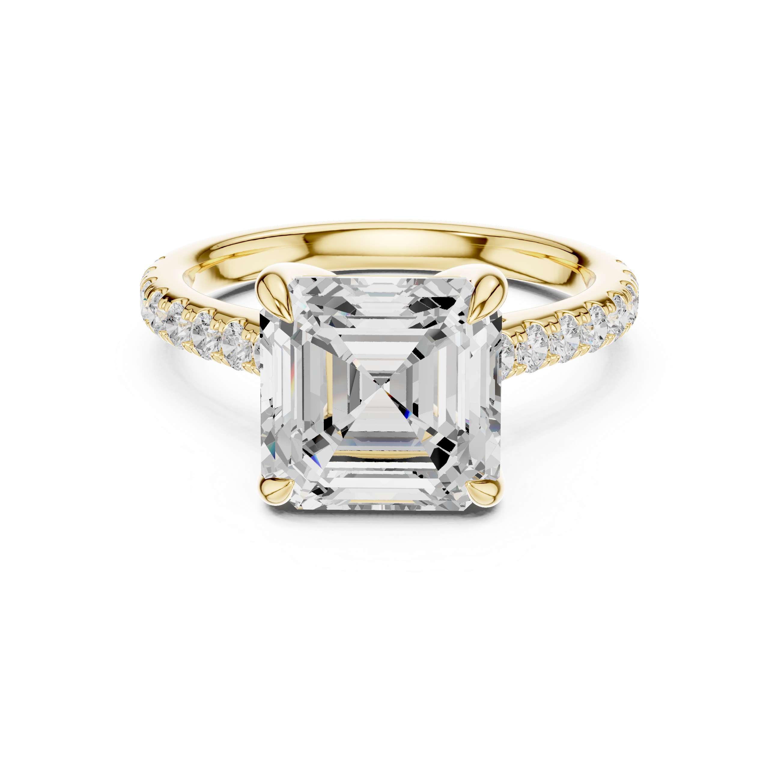 Pave Set Asscher Cut Diamond Hidden Halo Ring