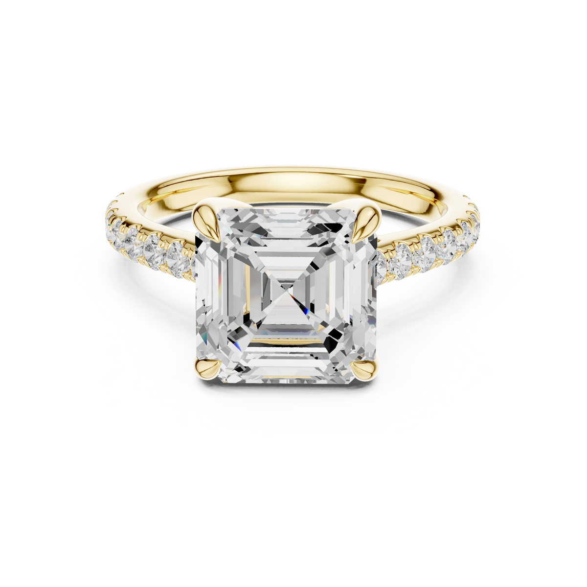 Pave Set Asscher Cut Diamond Hidden Halo Ring