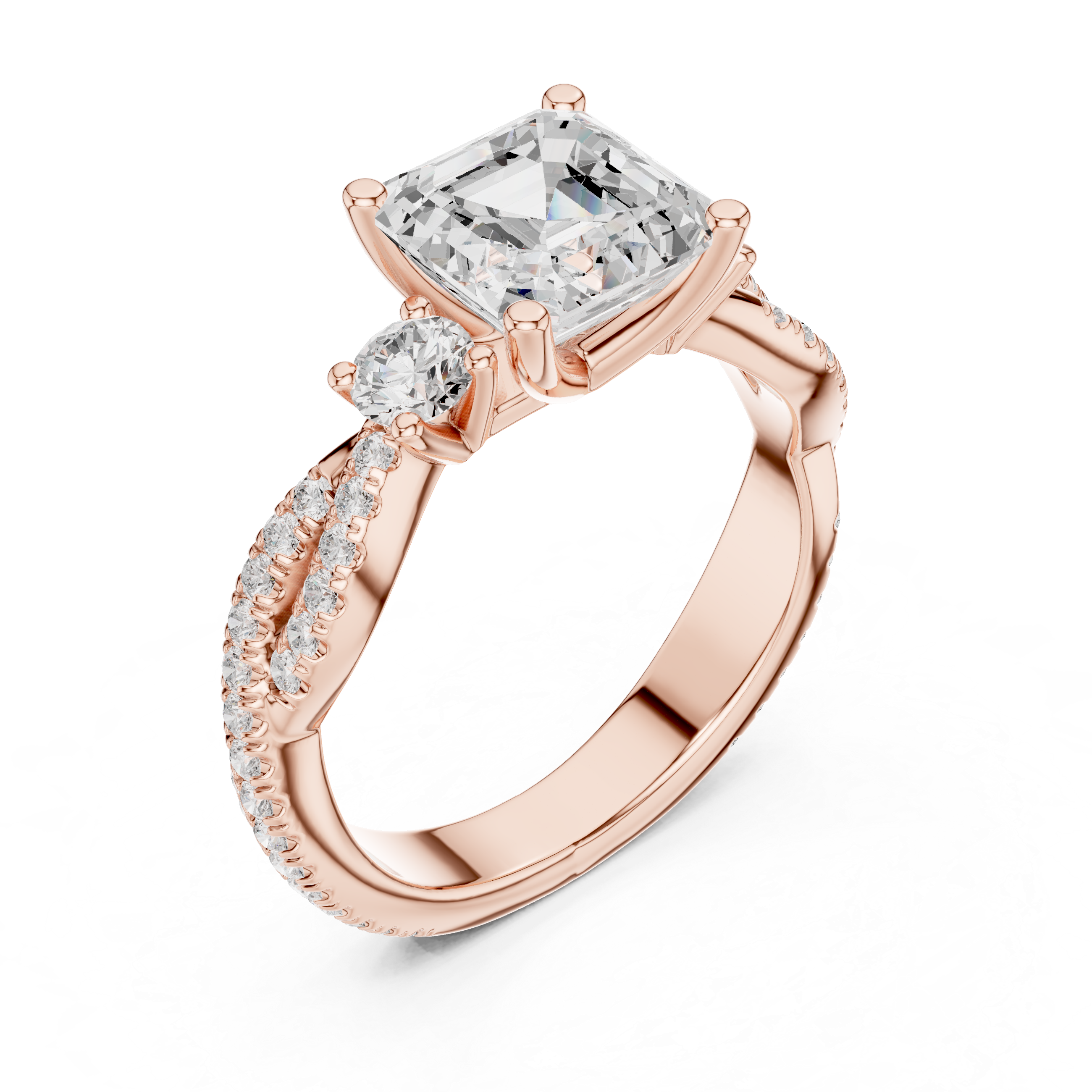 Trio Asscher & Round Twisted Ring