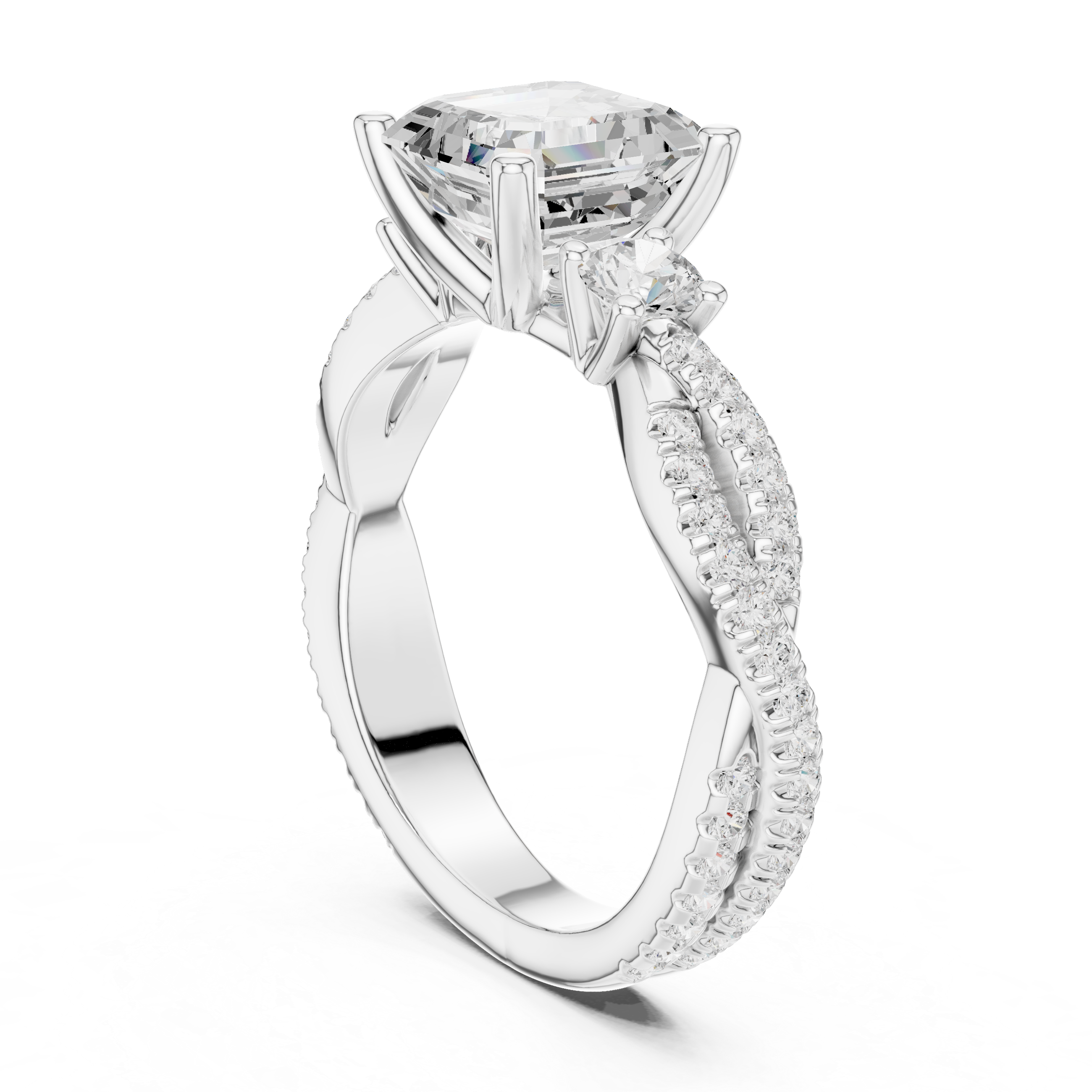 Trio Asscher & Round Twisted Ring