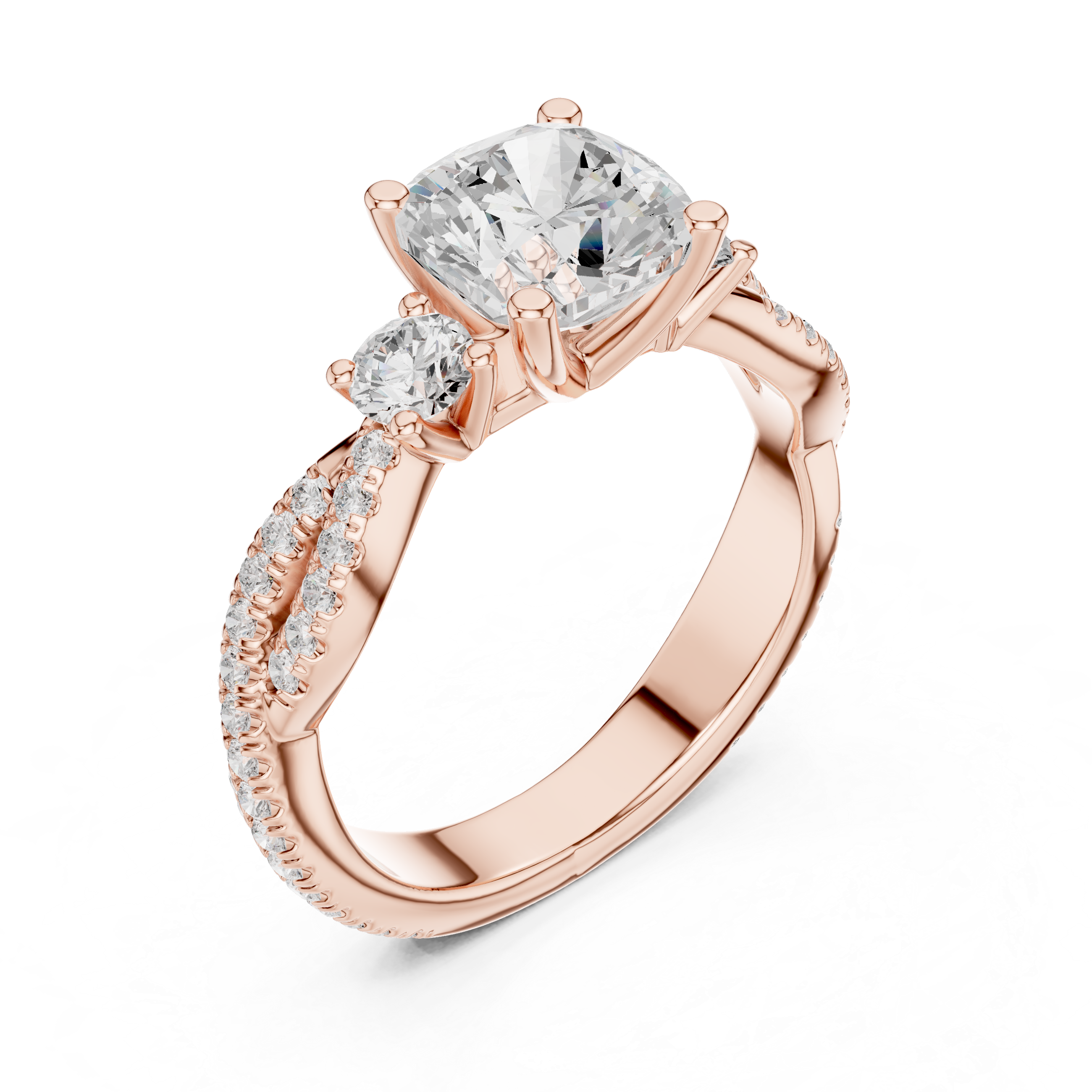 Trio Cushion & Round Twisted Ring