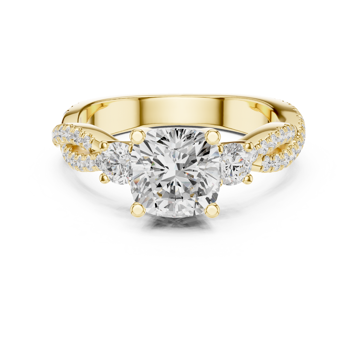 Trio Cushion & Round Twisted Ring