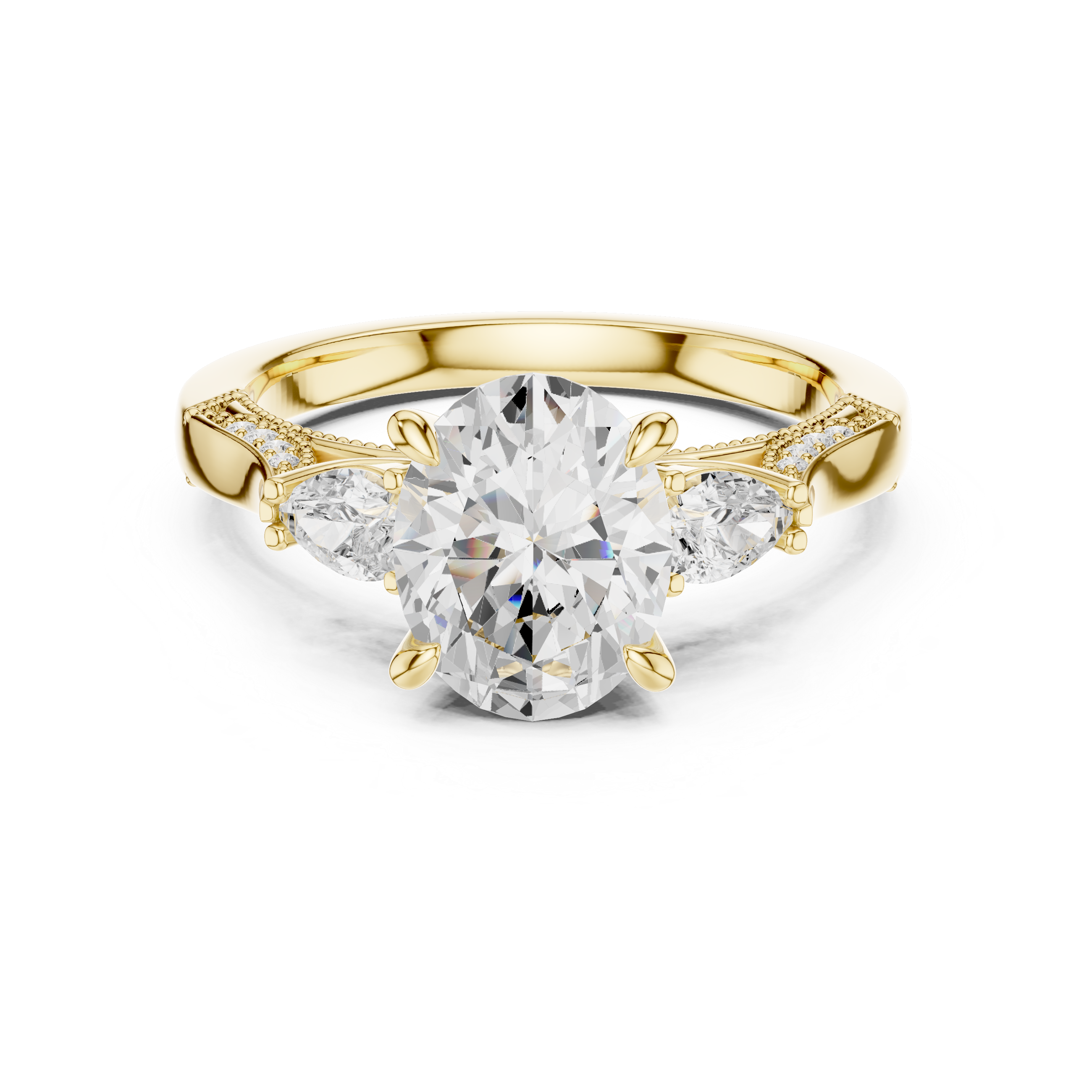 Oval And Pear Cut Trilogy Milgrain Pave Set Ring