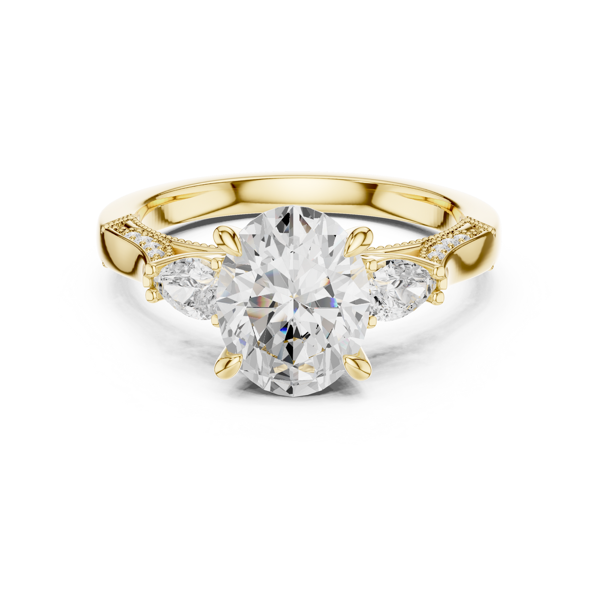 Oval And Pear Cut Trilogy Milgrain Pave Set Ring