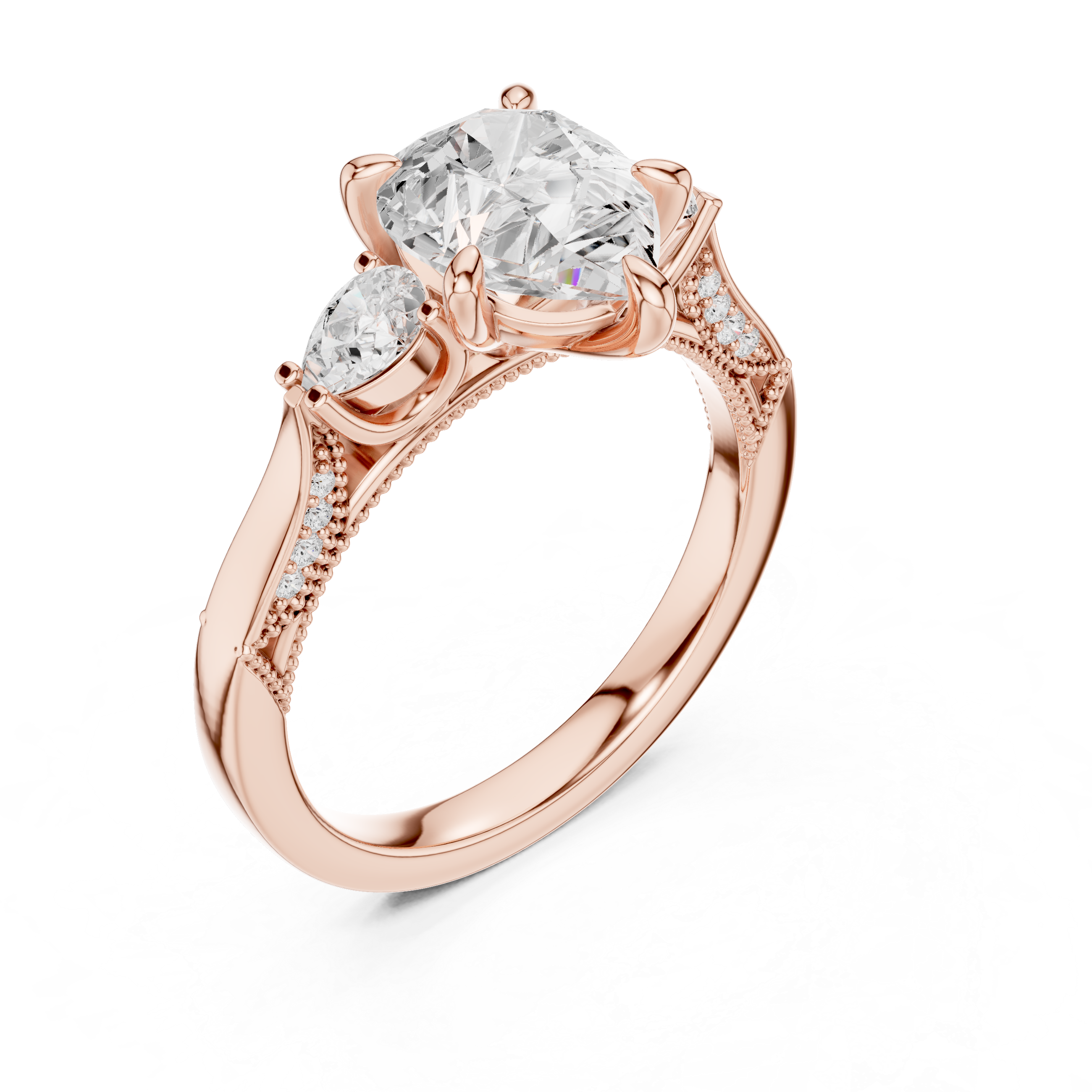 Pear And Pear Cut Trilogy Milgrain Pave Set Ring