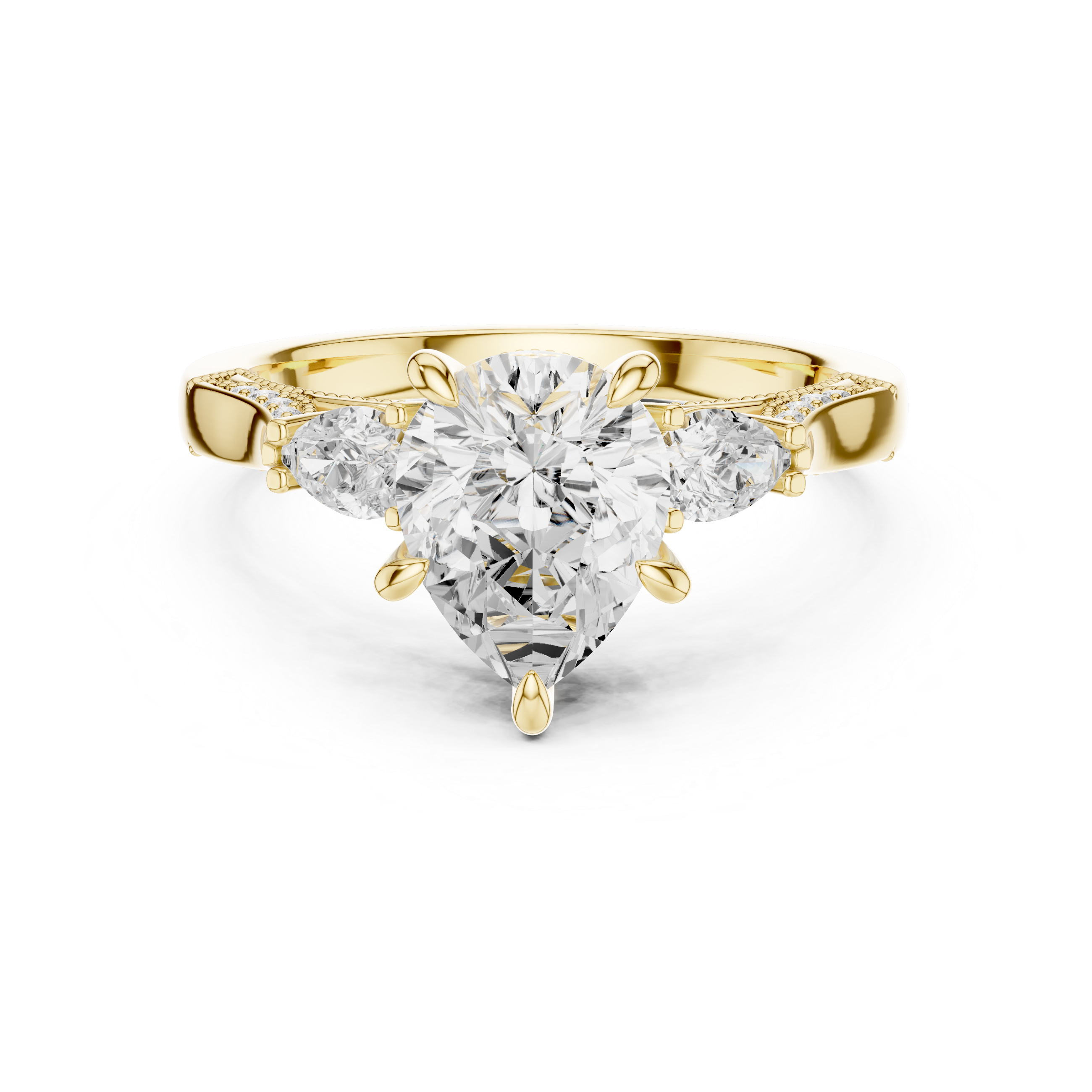 Pear And Pear Cut Trilogy Milgrain Pave Set Ring