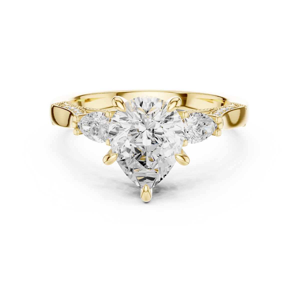 Pear And Pear Cut Trilogy Milgrain Pave Set Ring