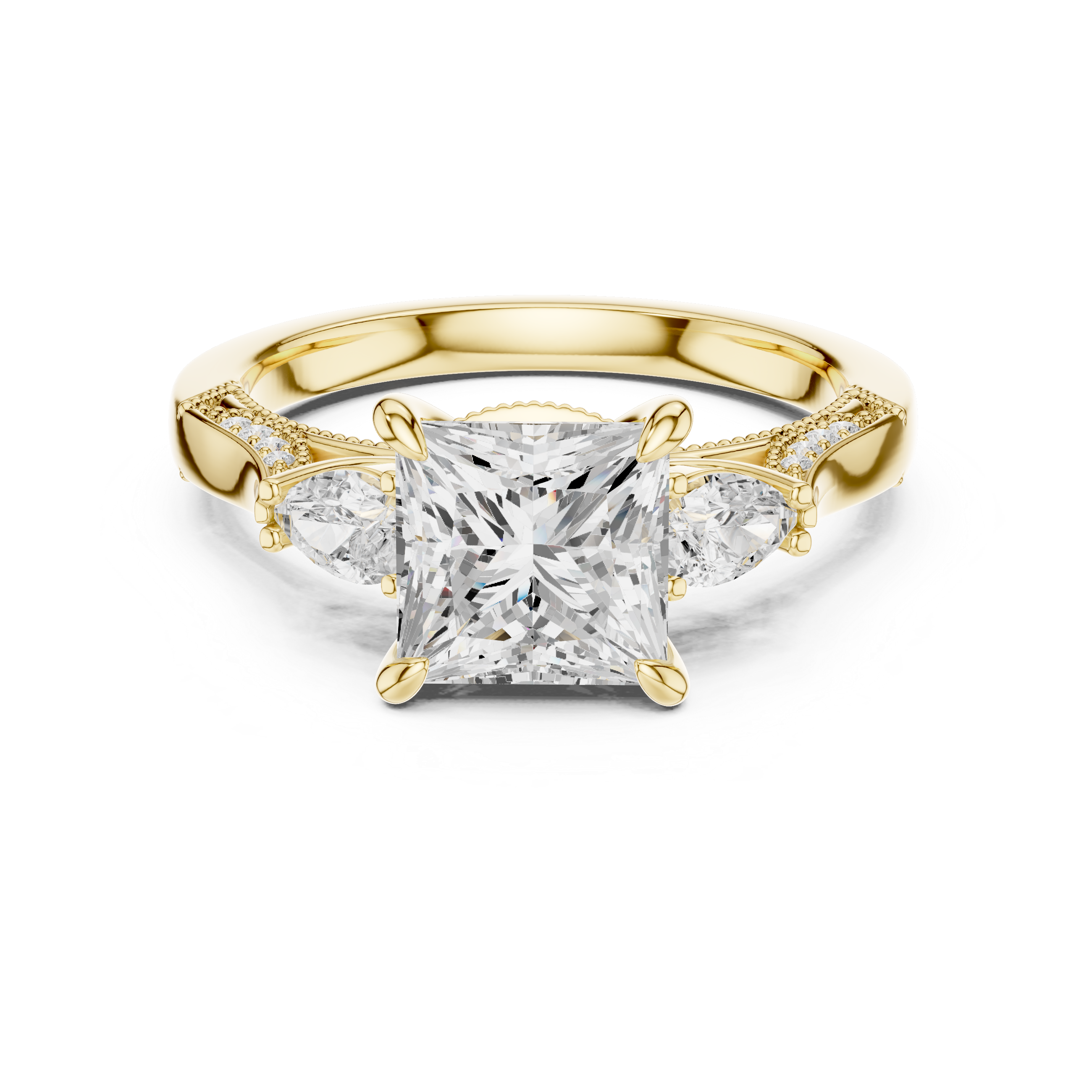 Princess And Pear Cut Trilogy Milgrain Pave Set Ring