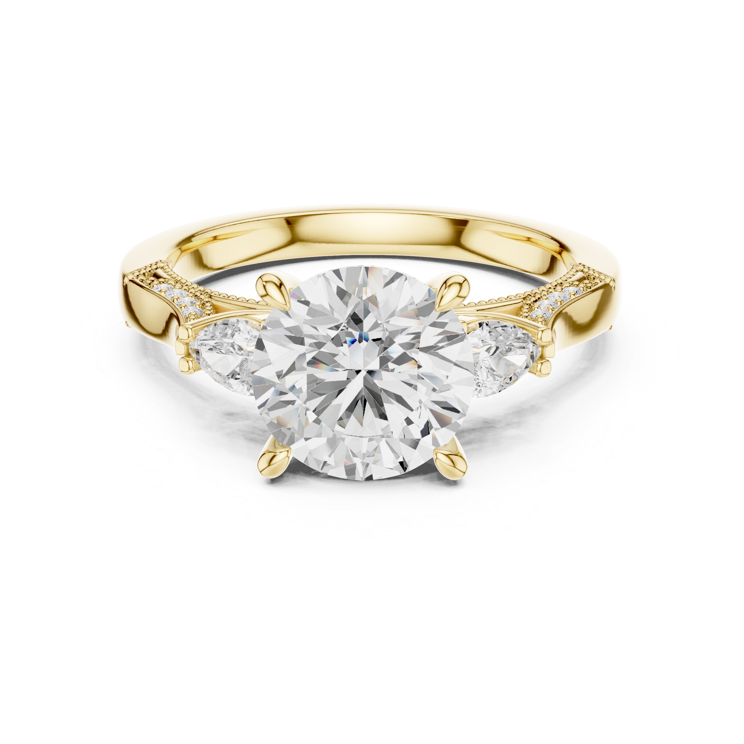 Round And Pear Cut Trilogy Milgrain Pave Set Ring