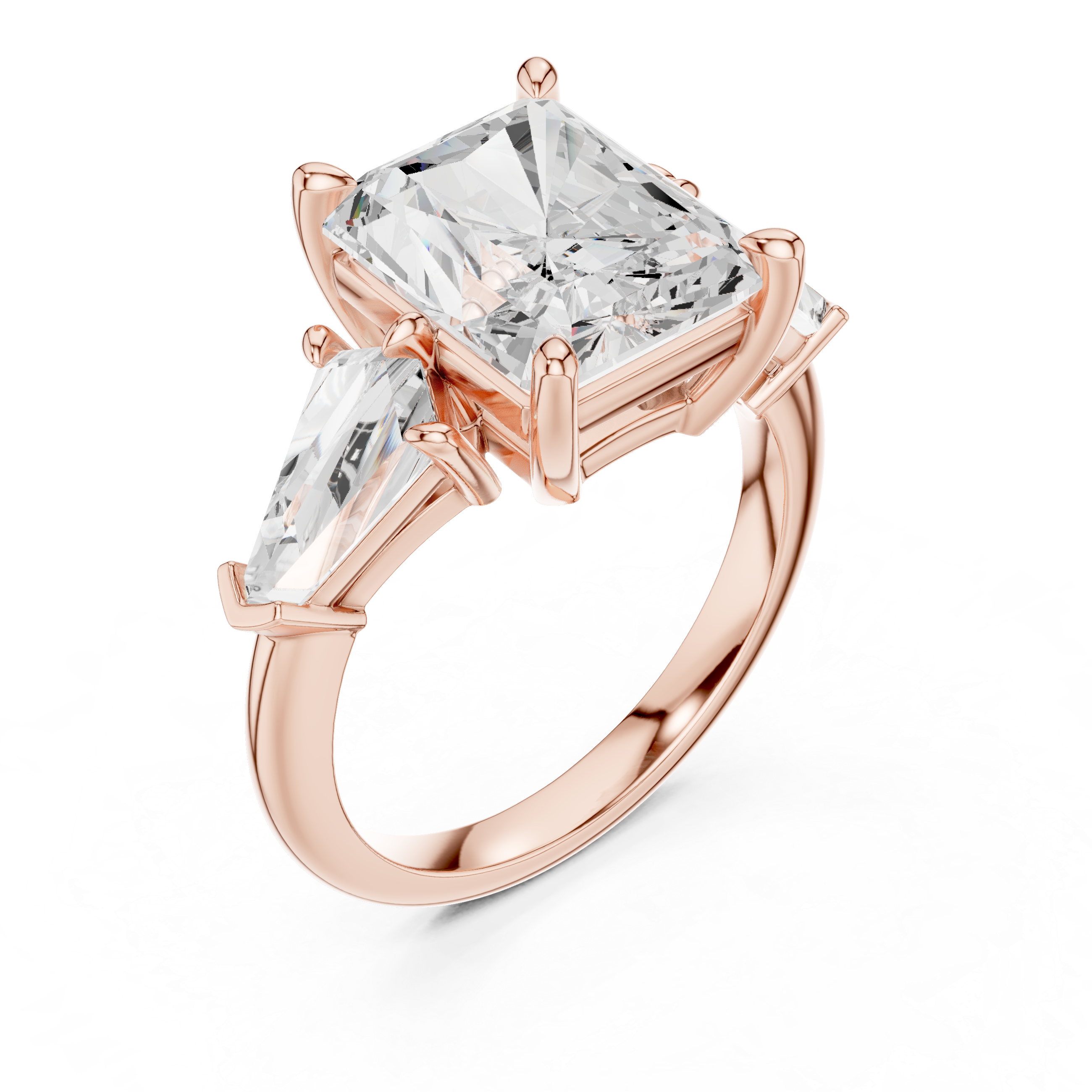 Three Stone Radiant Cut & Kite Side Stone Diamond Ring