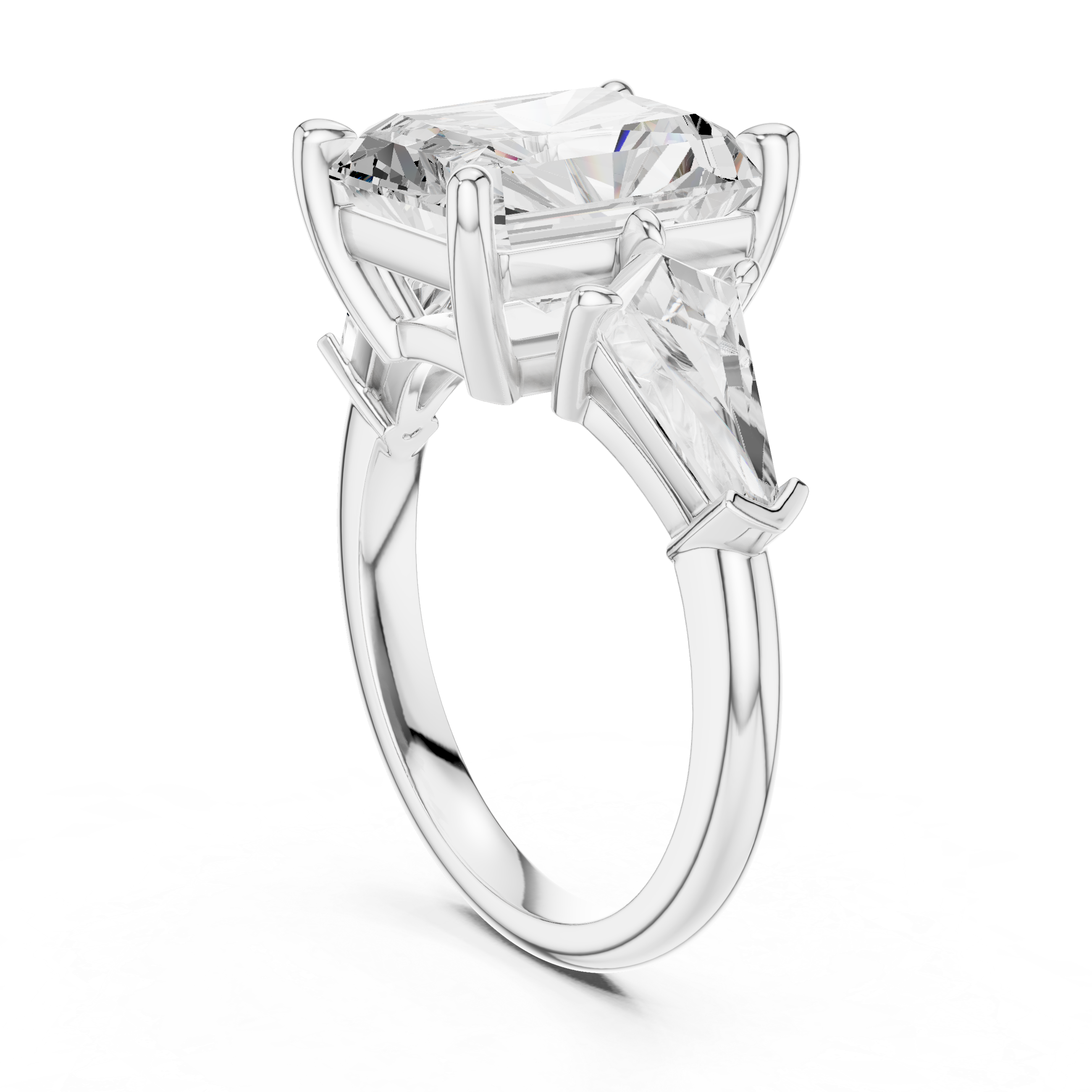 Three Stone Radiant Cut & Kite Side Stone Diamond Ring