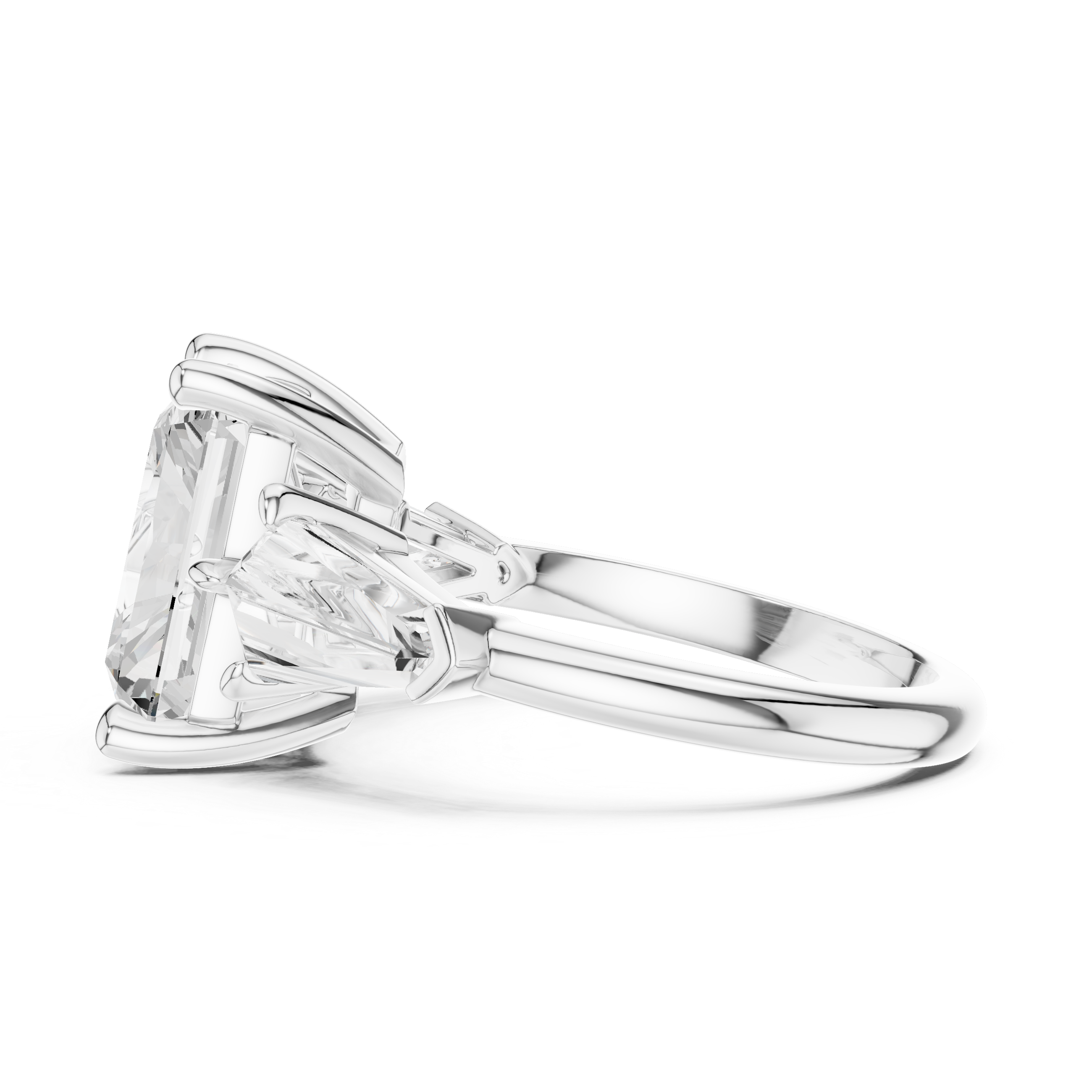 Three Stone Radiant Cut & Kite Side Stone Diamond Ring
