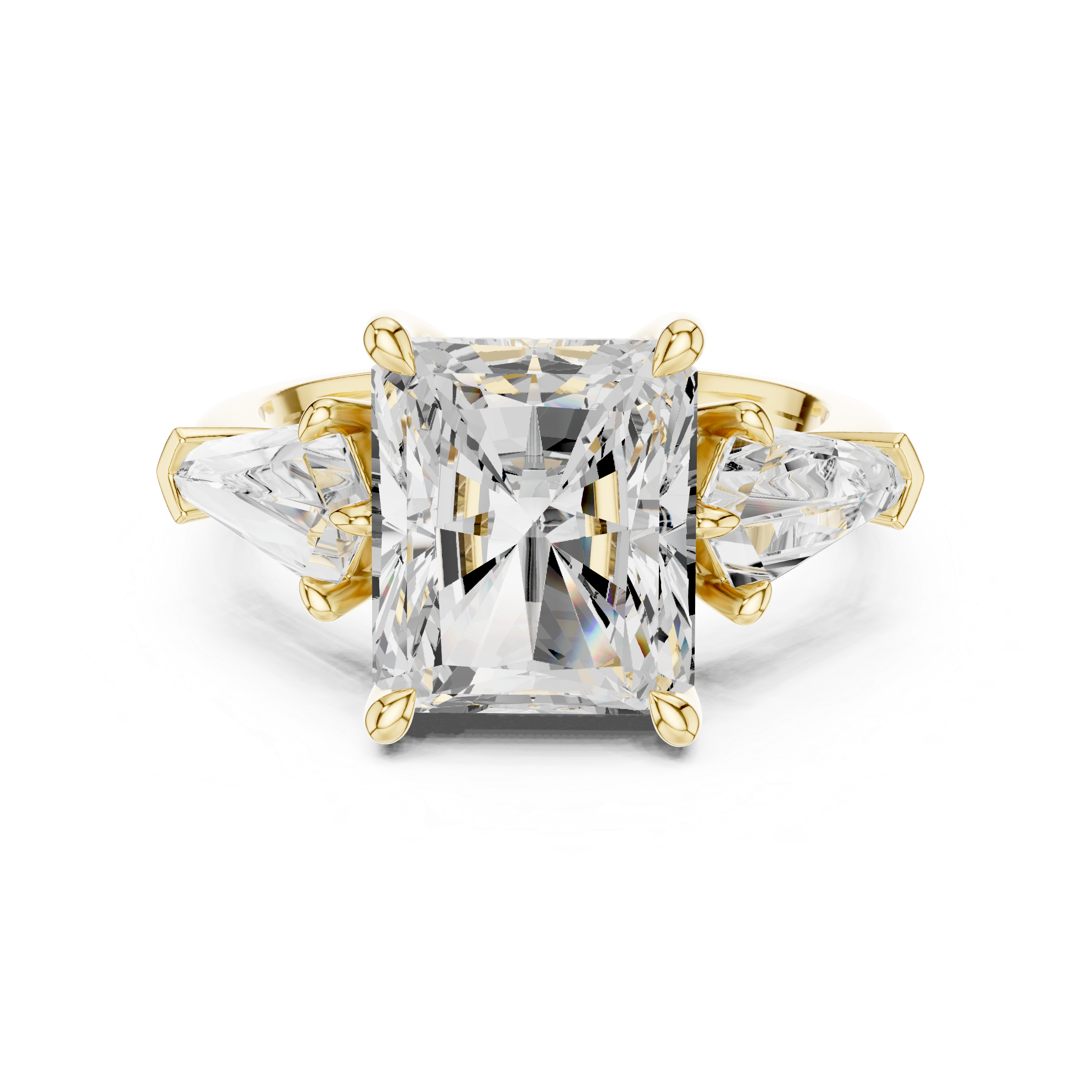 Three Stone Radiant Cut & Kite Side Stone Diamond Ring