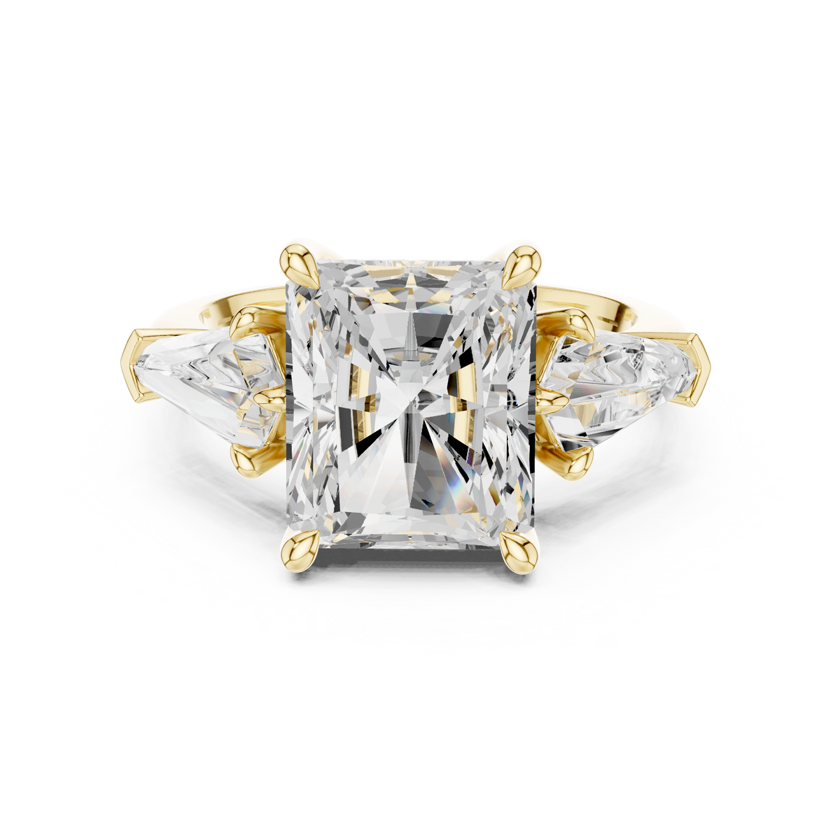 Three Stone Radiant Cut & Kite Side Stone Diamond Ring