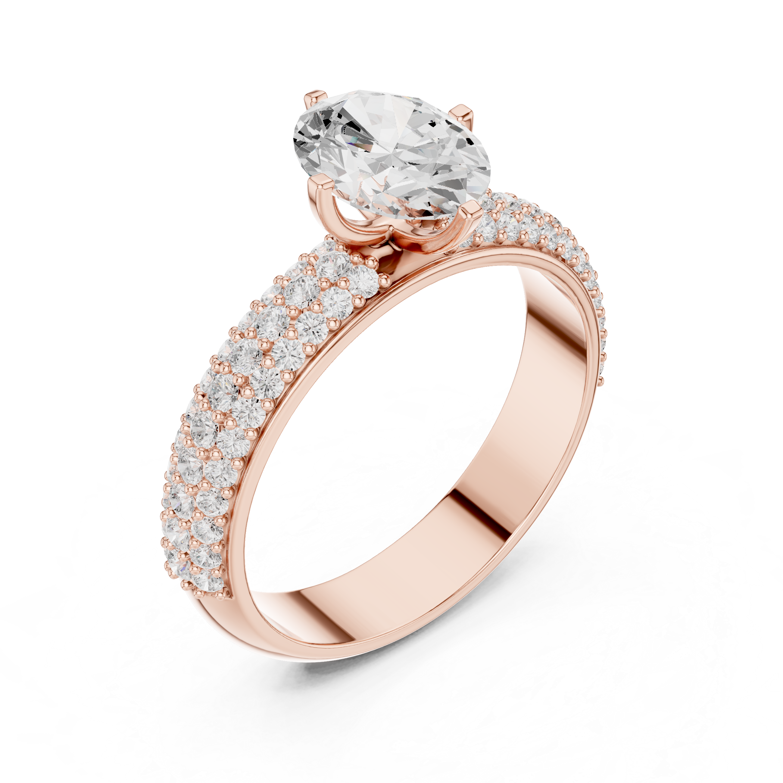 Three Row Micro Pave Oval Cut Lab Diamond Ring