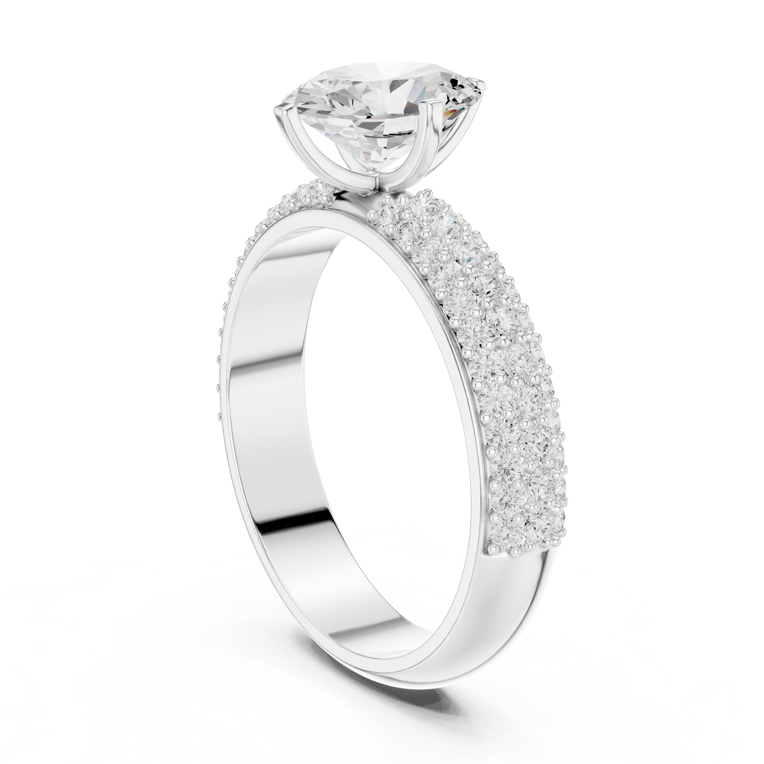 Three Row Micro Pave Oval Cut Lab Diamond Ring