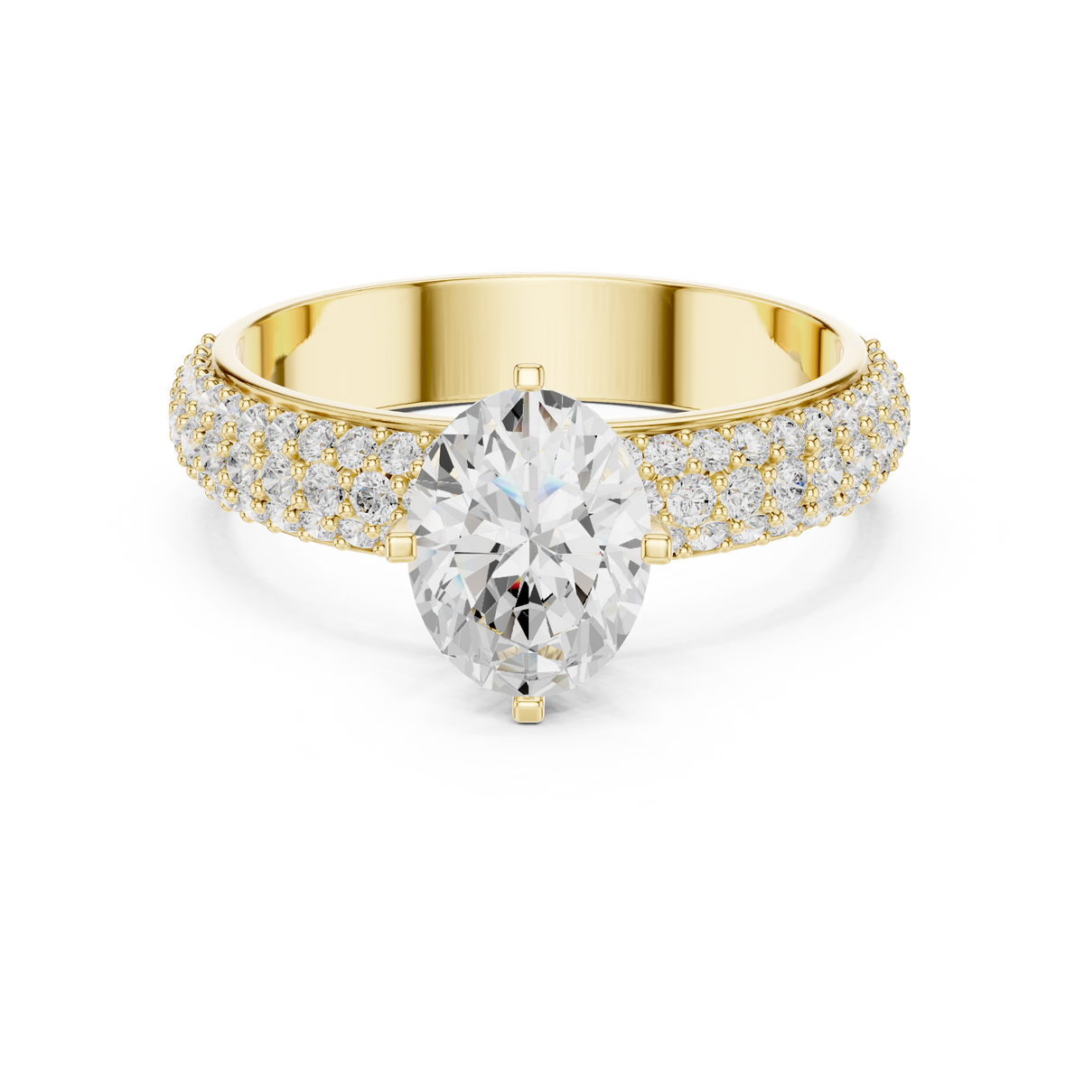 Three Row Micro Pave Oval Cut Lab Diamond Ring