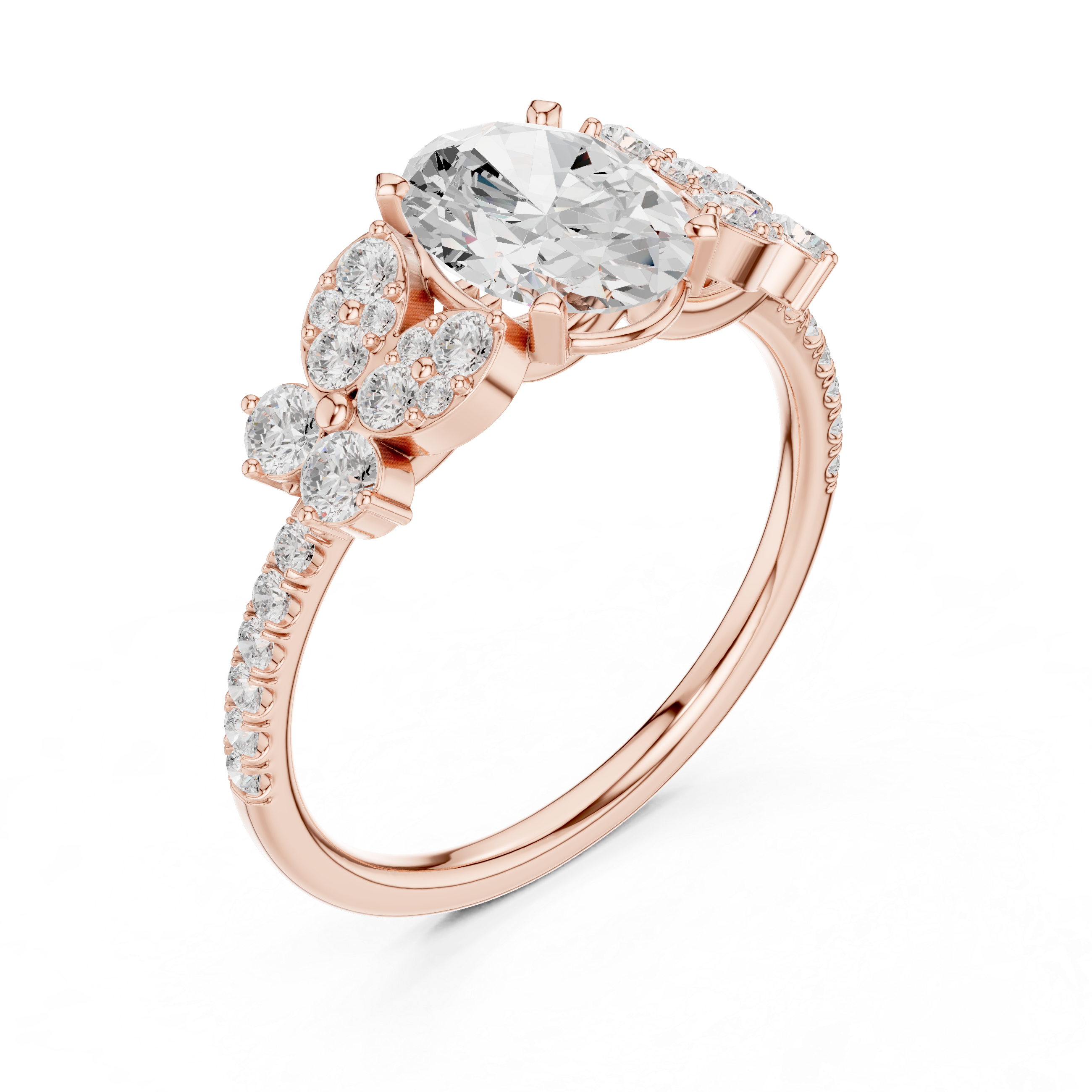 Oval Cut Diamond Floral Cluster Accents Engagement Ring
