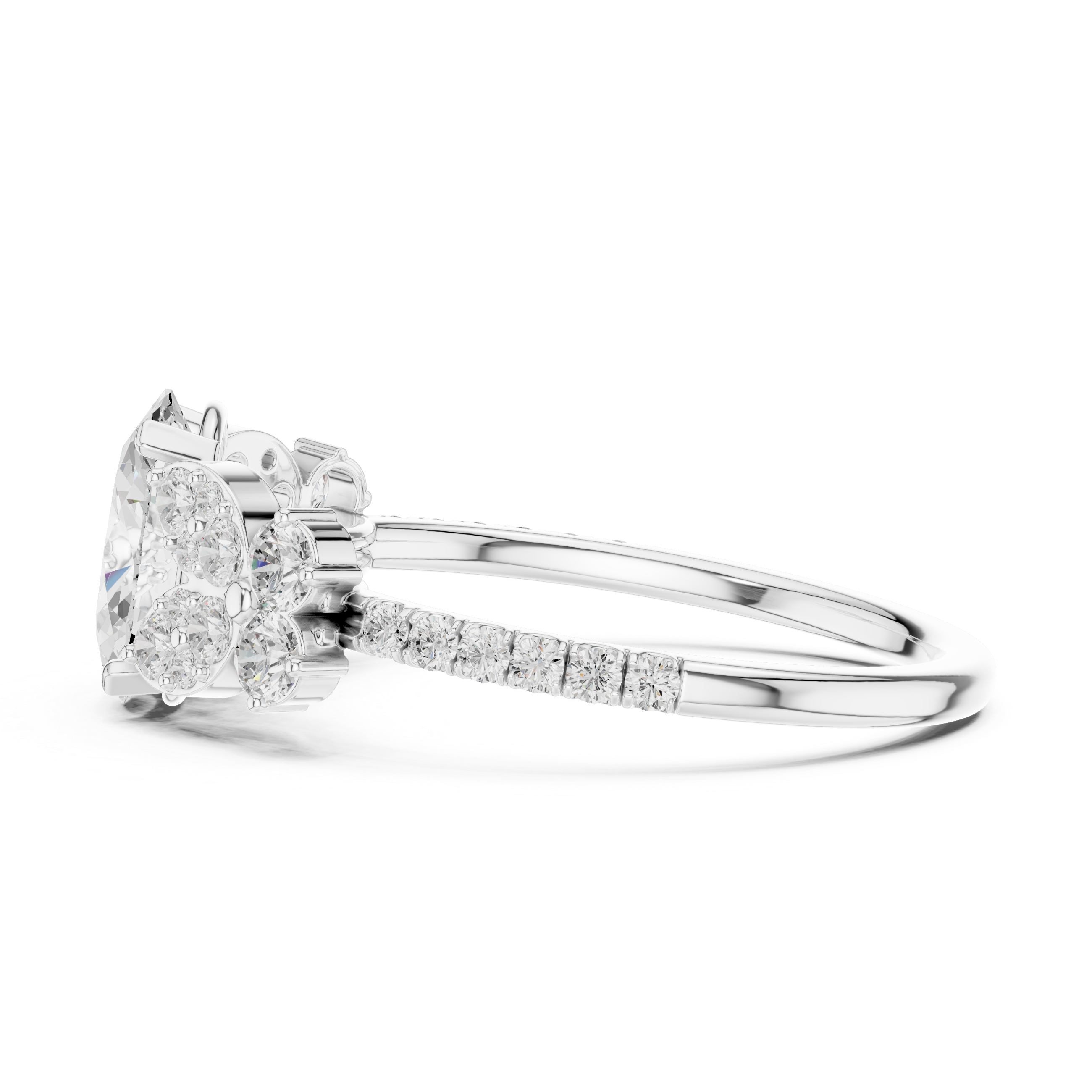 Oval Cut Diamond Floral Cluster Accents Engagement Ring