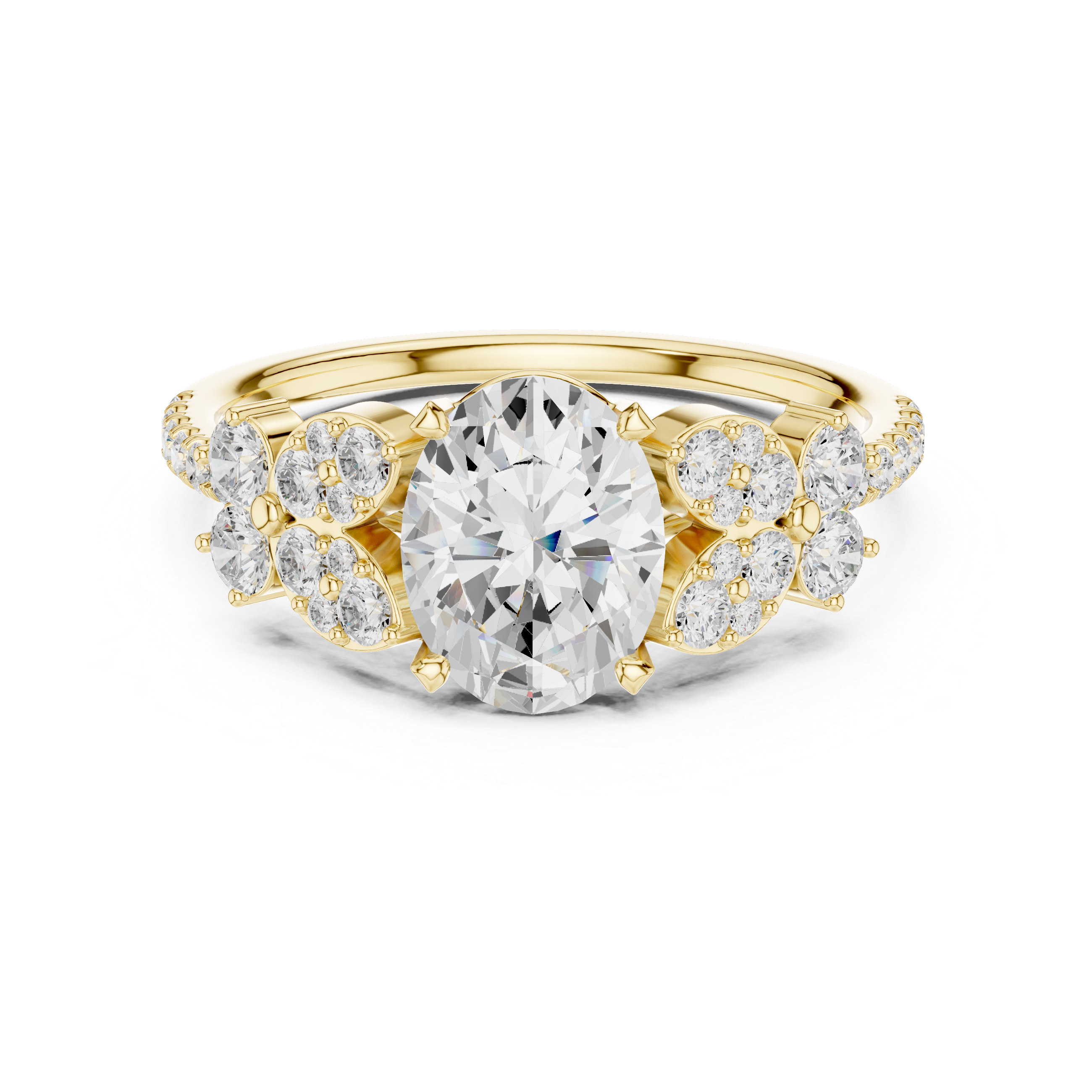 Oval Cut Diamond Floral Cluster Accents Engagement Ring