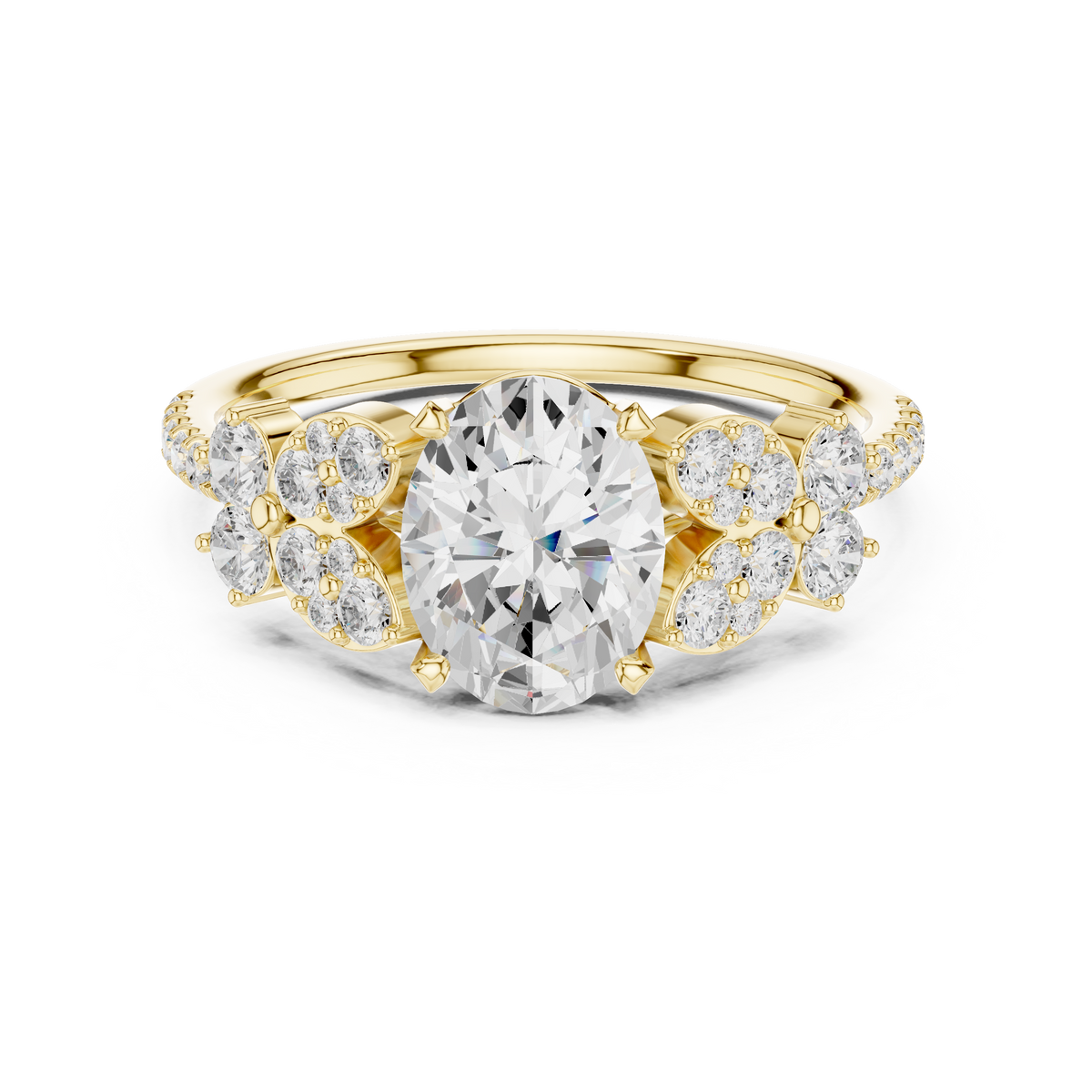 Oval Cut Diamond Floral Cluster Accents Engagement Ring
