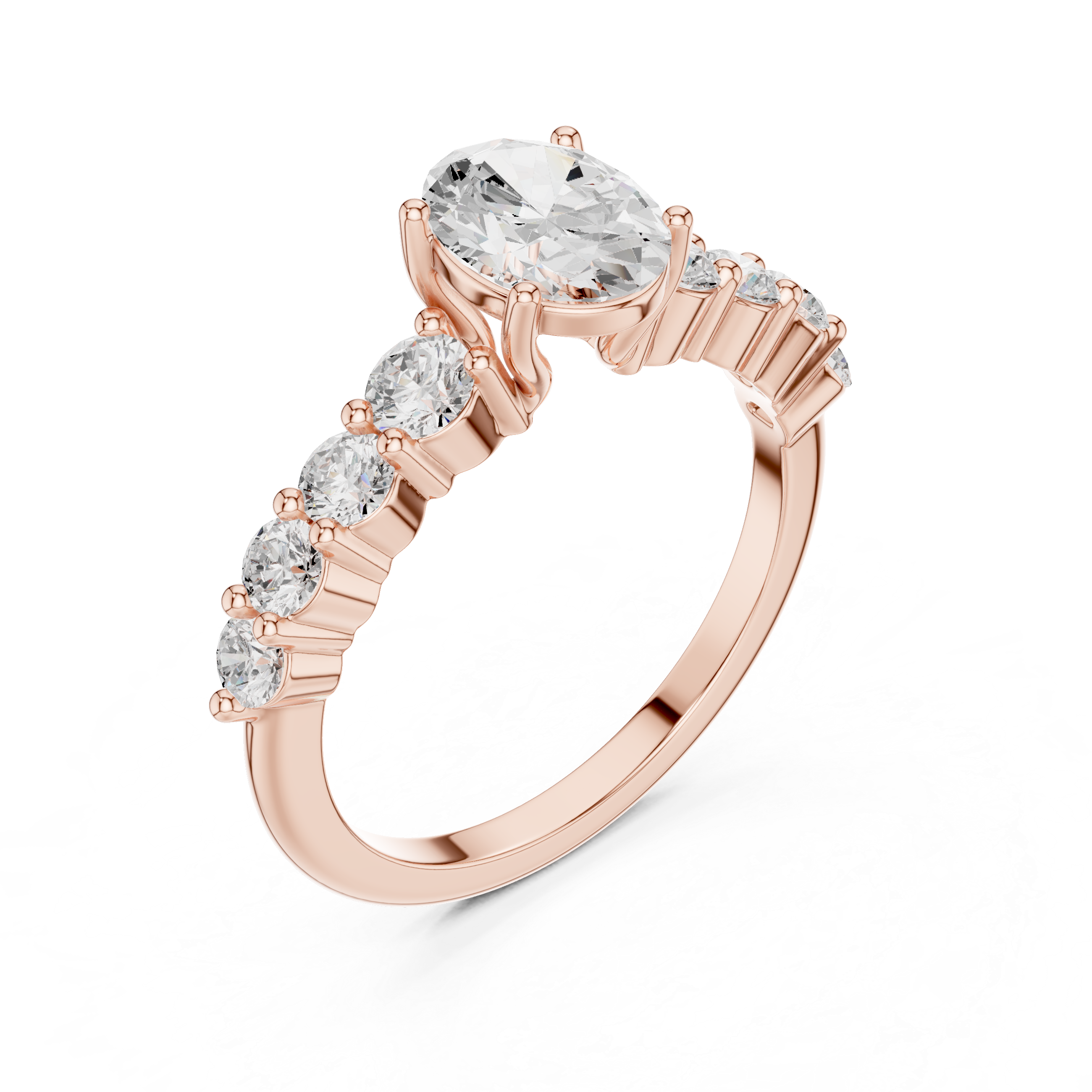Oval Diamond Prong Set Tapered Engagement Ring