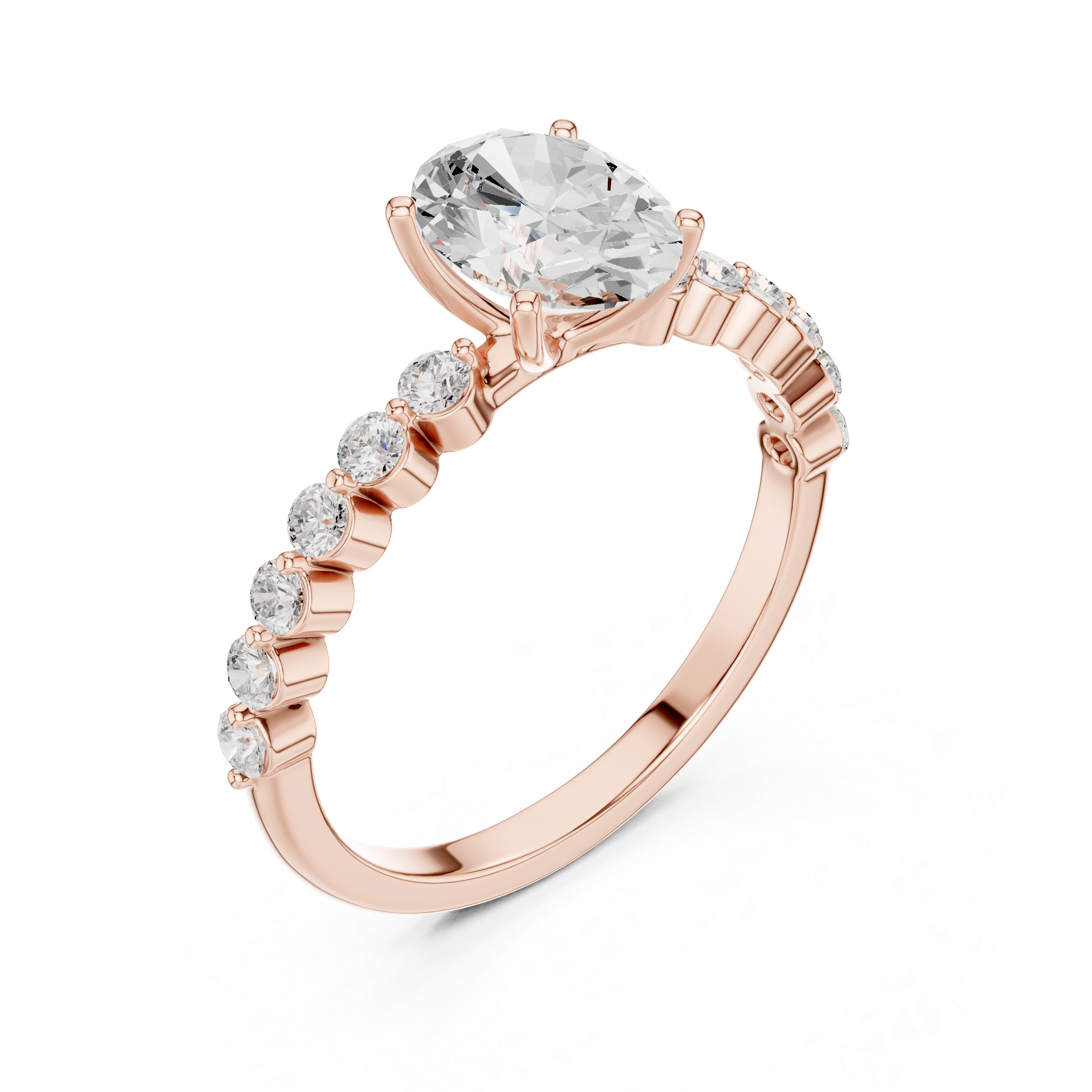 Oval Diamond Engagement Ring with Graduated Pavé Band