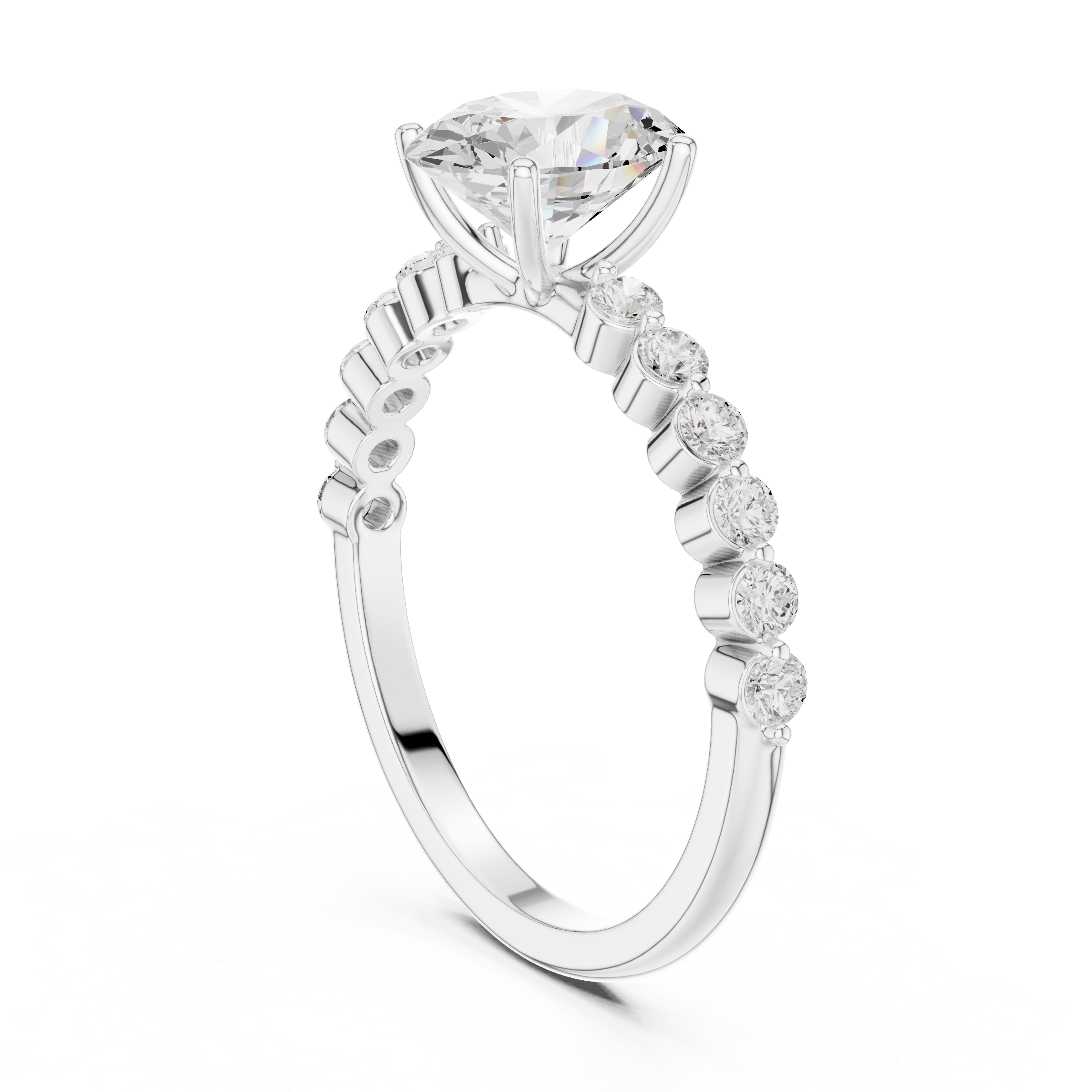 Oval Diamond Engagement Ring with Graduated Pavé Band