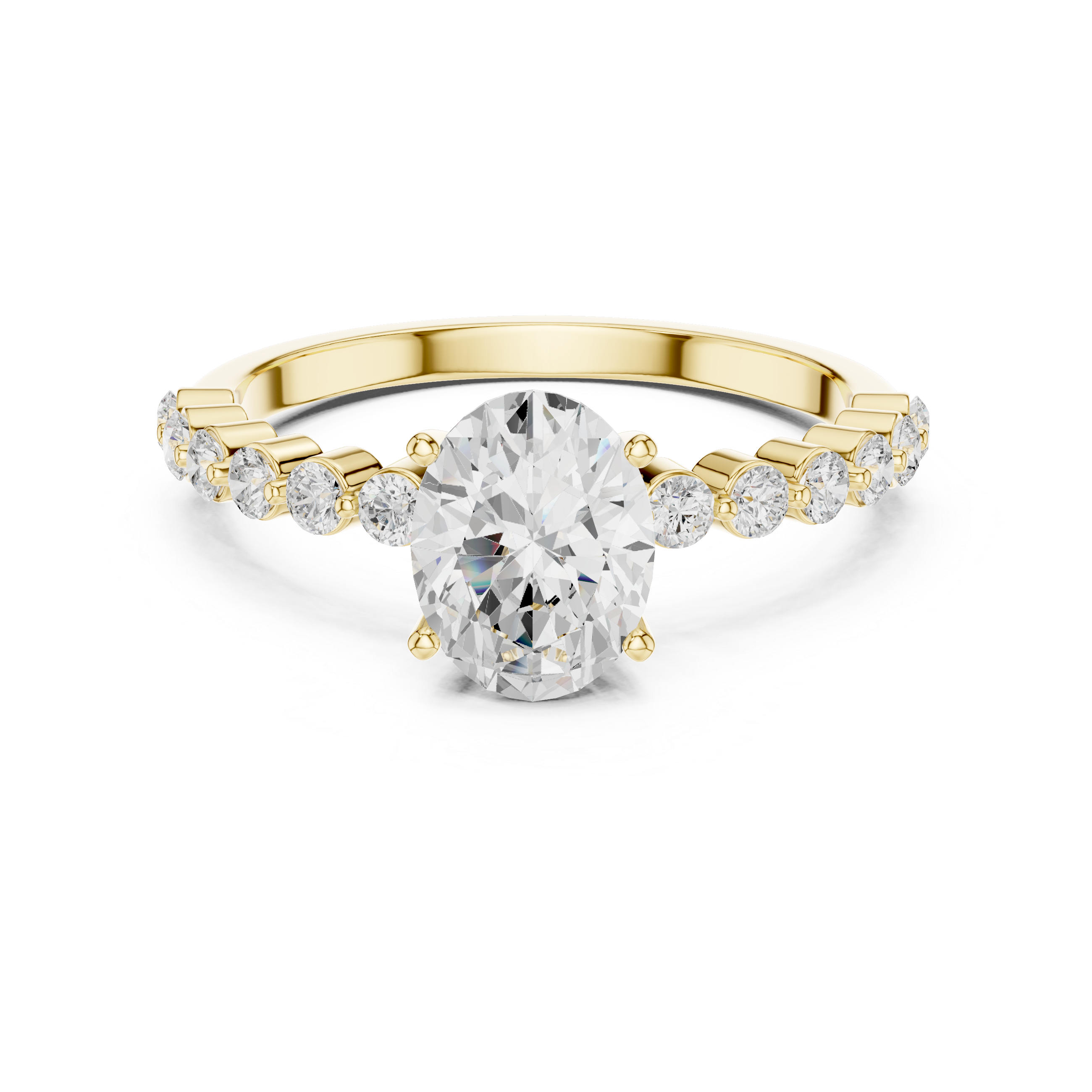 Oval Diamond Engagement Ring with Graduated Pavé Band