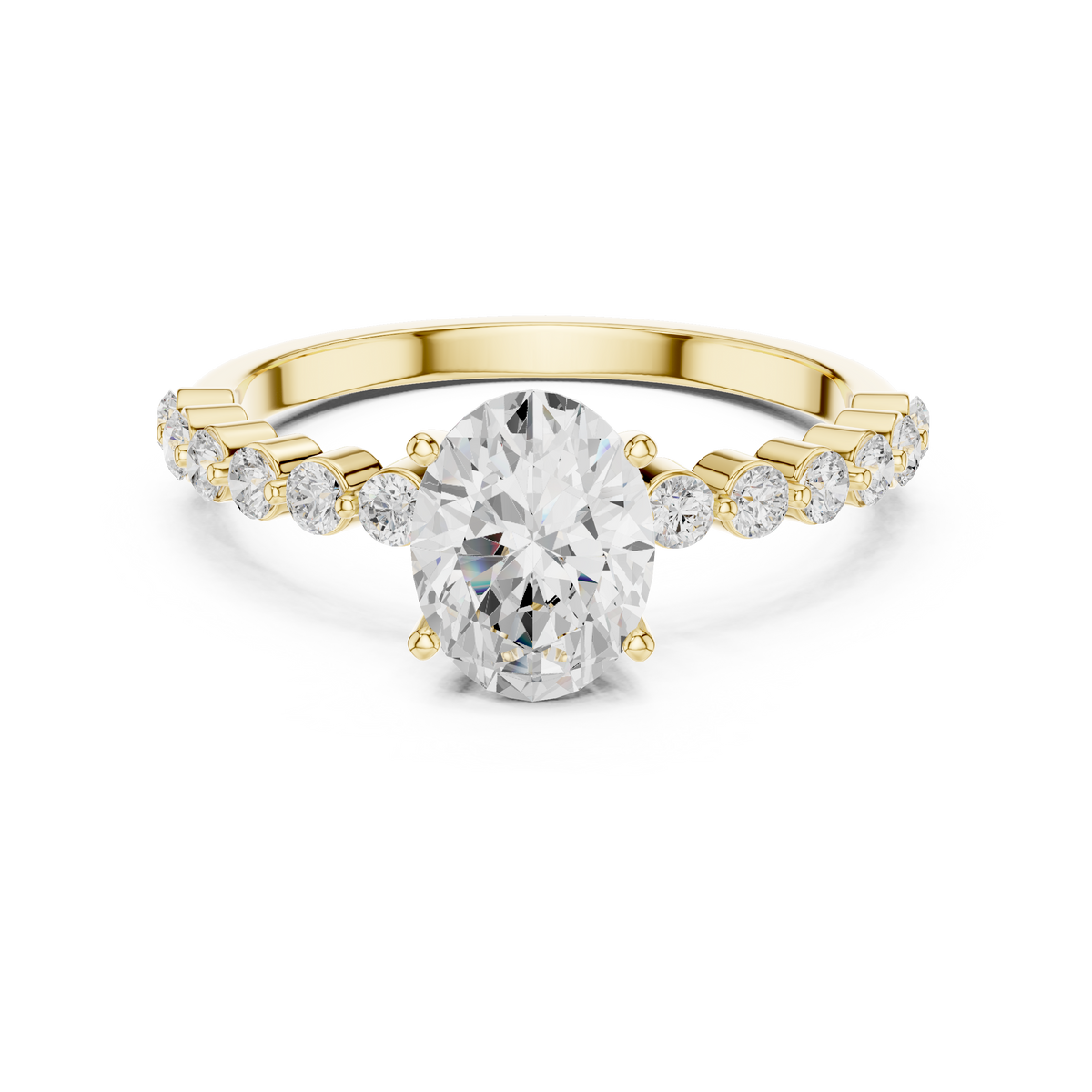 Oval Diamond Engagement Ring with Graduated Pavé Band