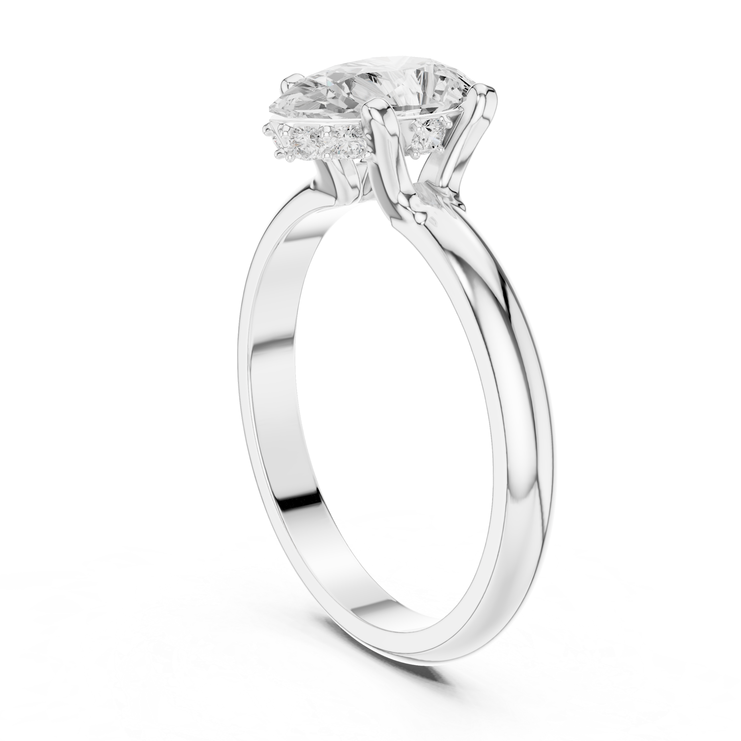 Pear Cut Diamond Solitaire Ring with Unique Petal Prongs & Hidden Halo