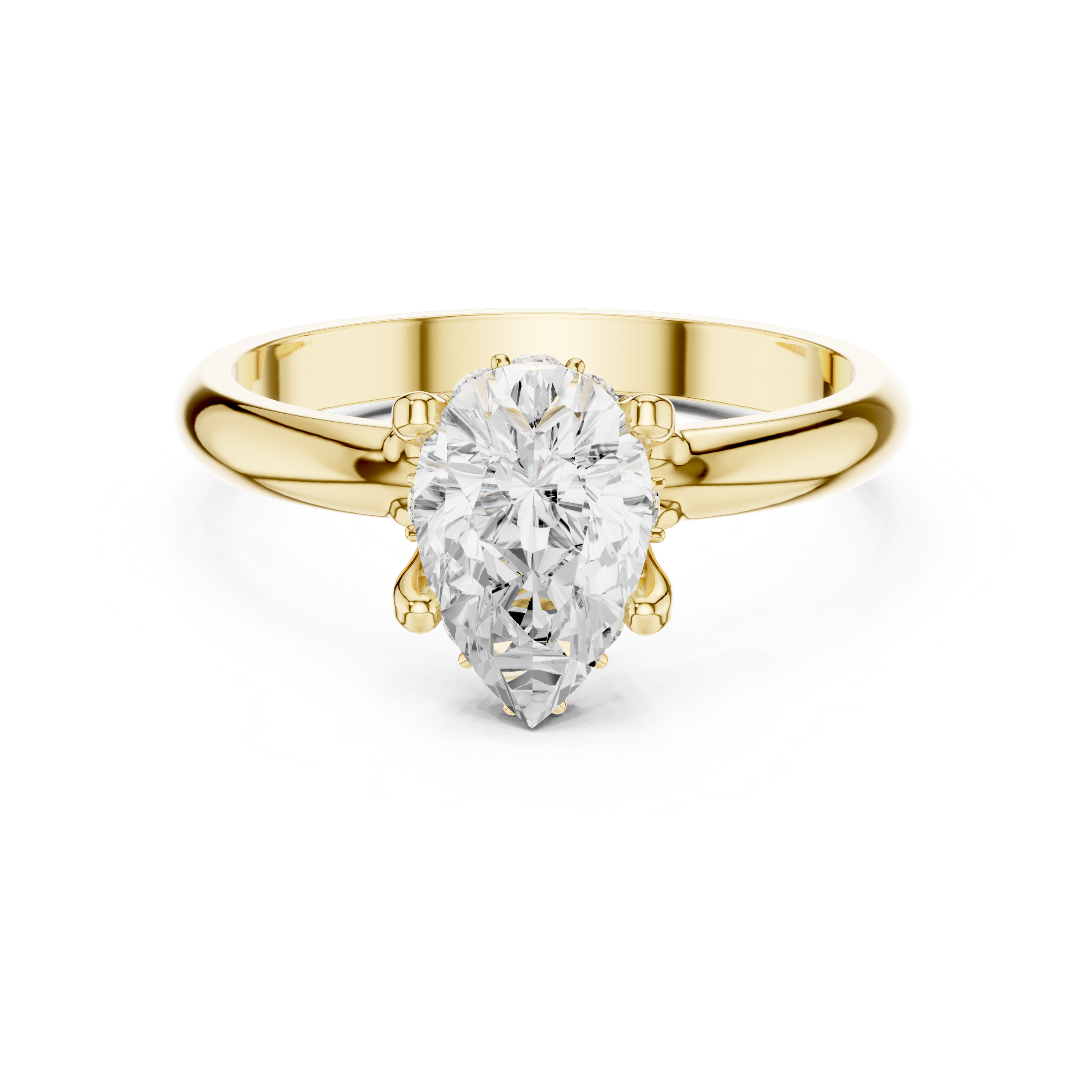 Pear Cut Diamond Solitaire Ring with Unique Petal Prongs & Hidden Halo
