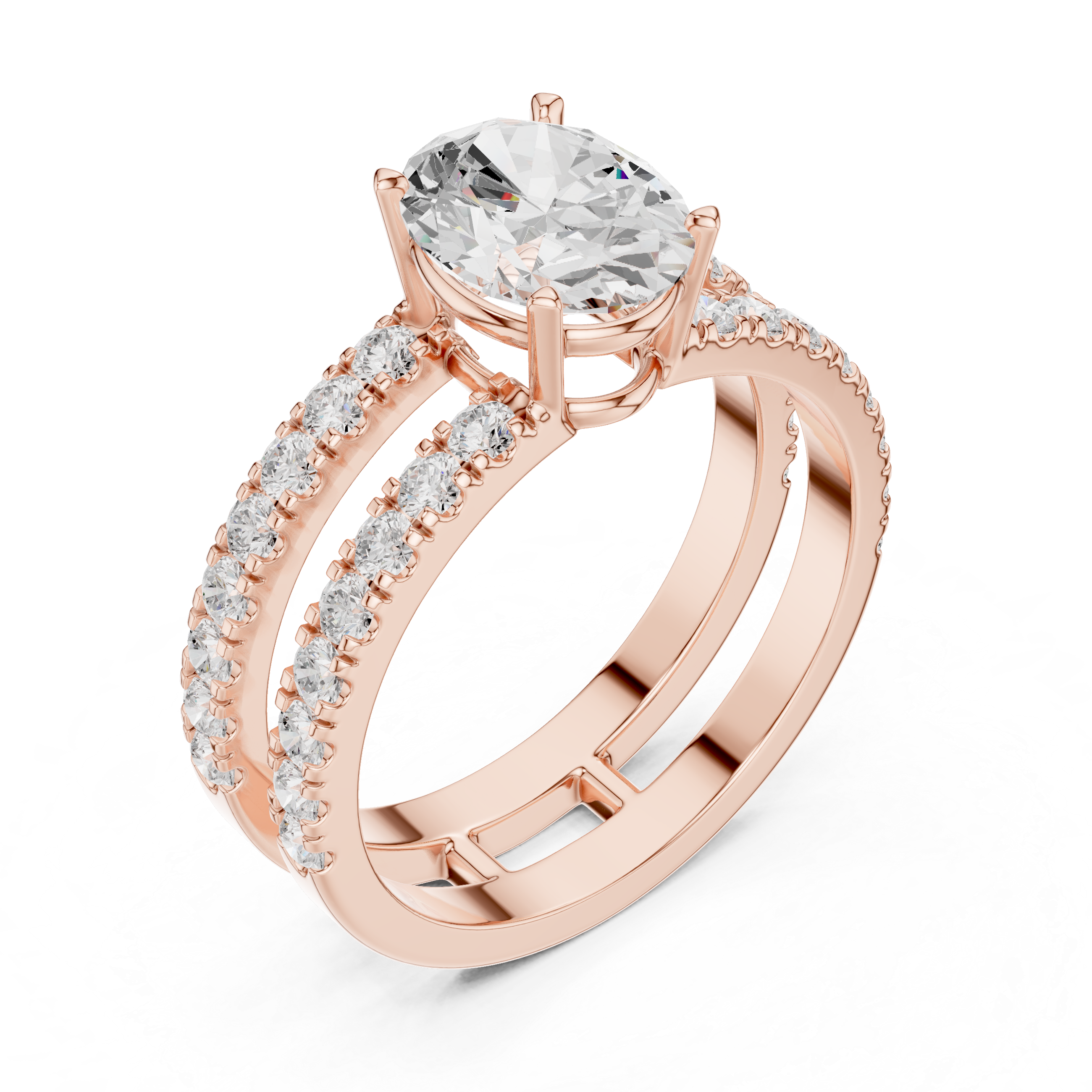 Oval Cut Diamond Double Row Band Engagement Ring