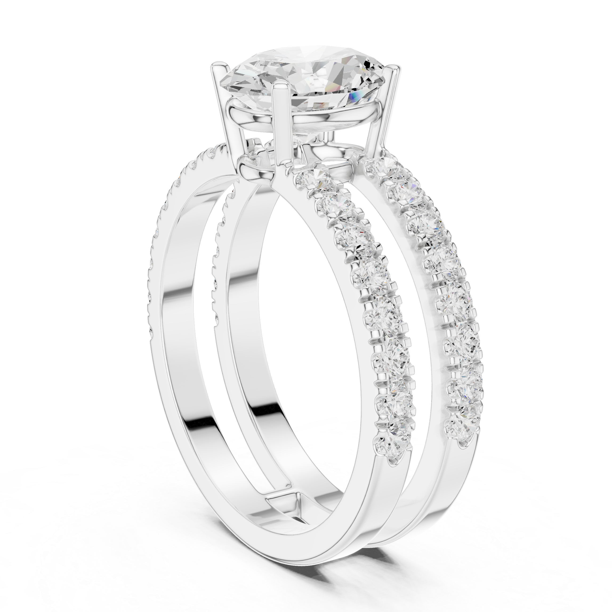 Oval Cut Diamond Double Row Band Engagement Ring