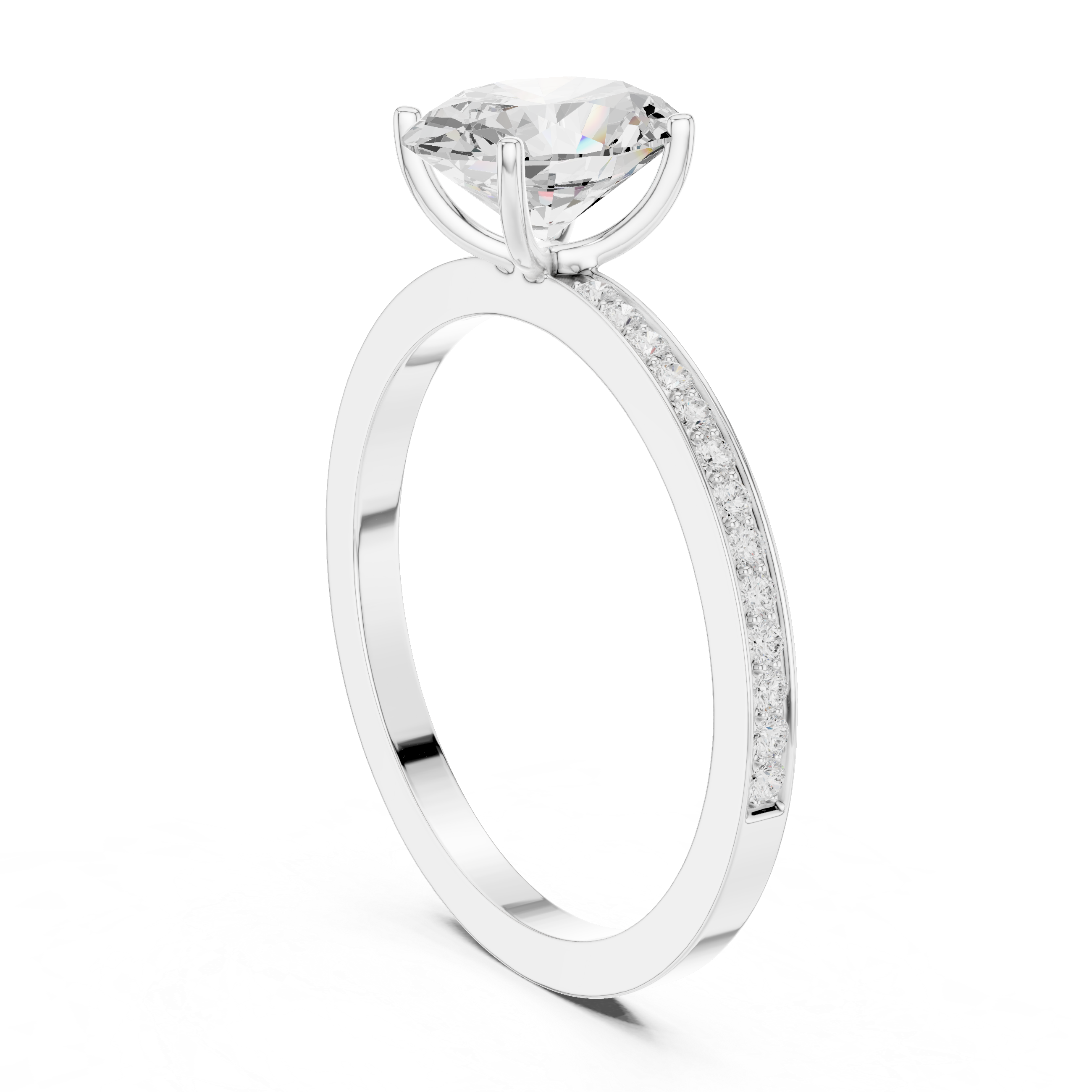 Oval Cut Diamond with Channel-Set Pavé Engagement Ring