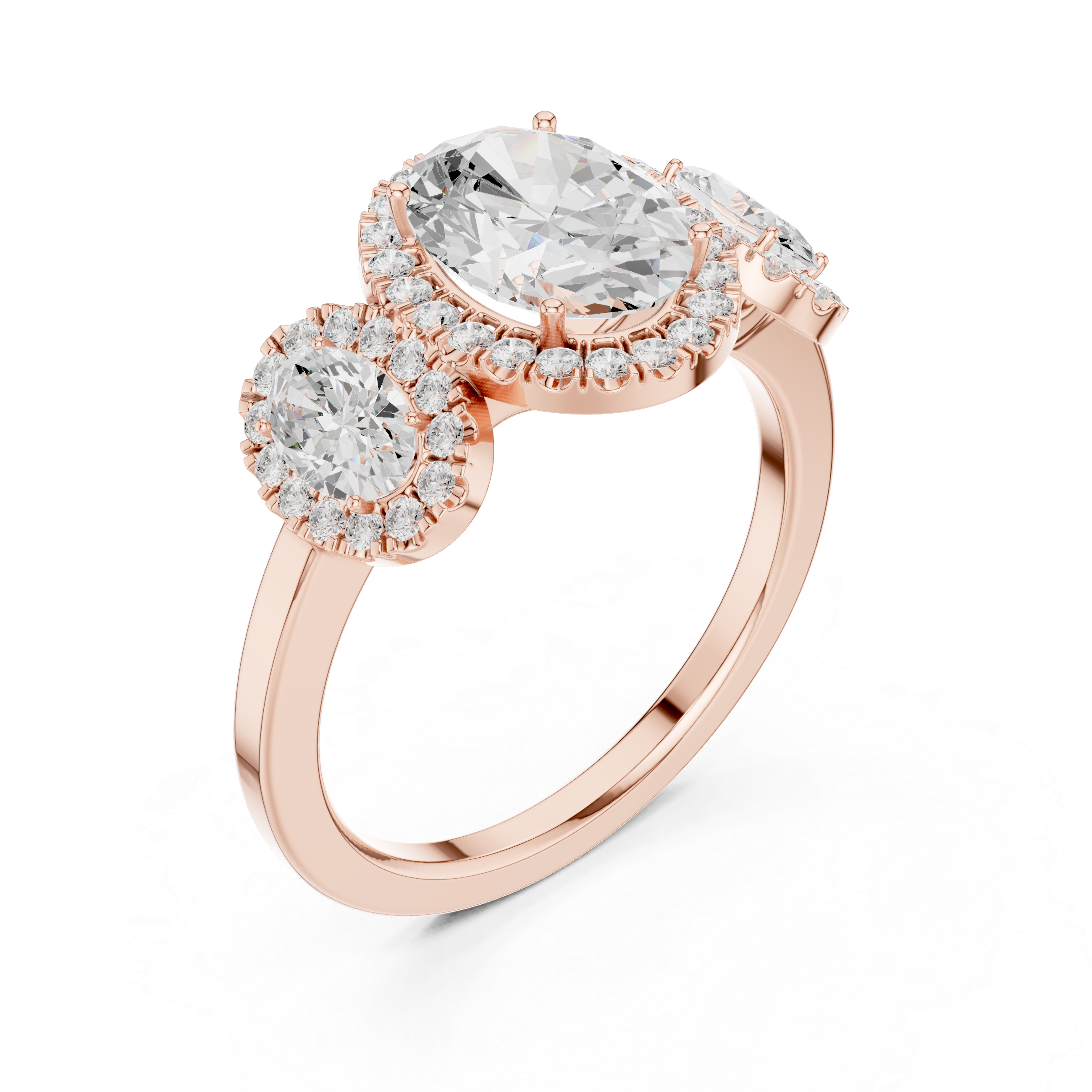 Oval Cut Three-Stone Diamond With Halo Engagement Ring